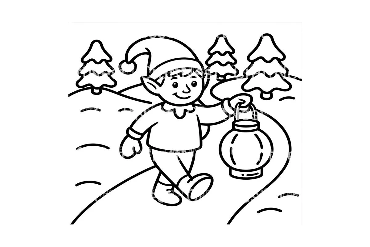 Elf Walking in Winter Wonderland Coloring Books - Image 3