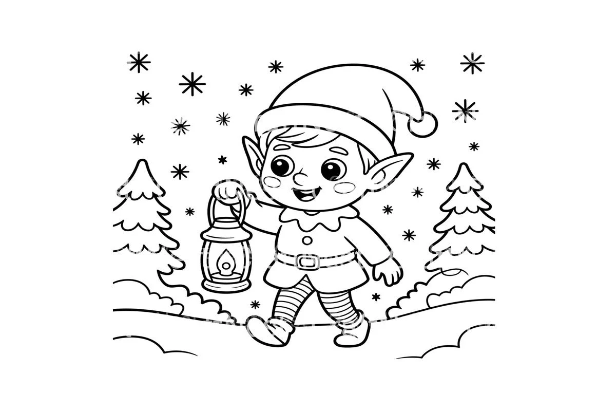 Elf Walking in Winter Wonderland Coloring Books - Image 4