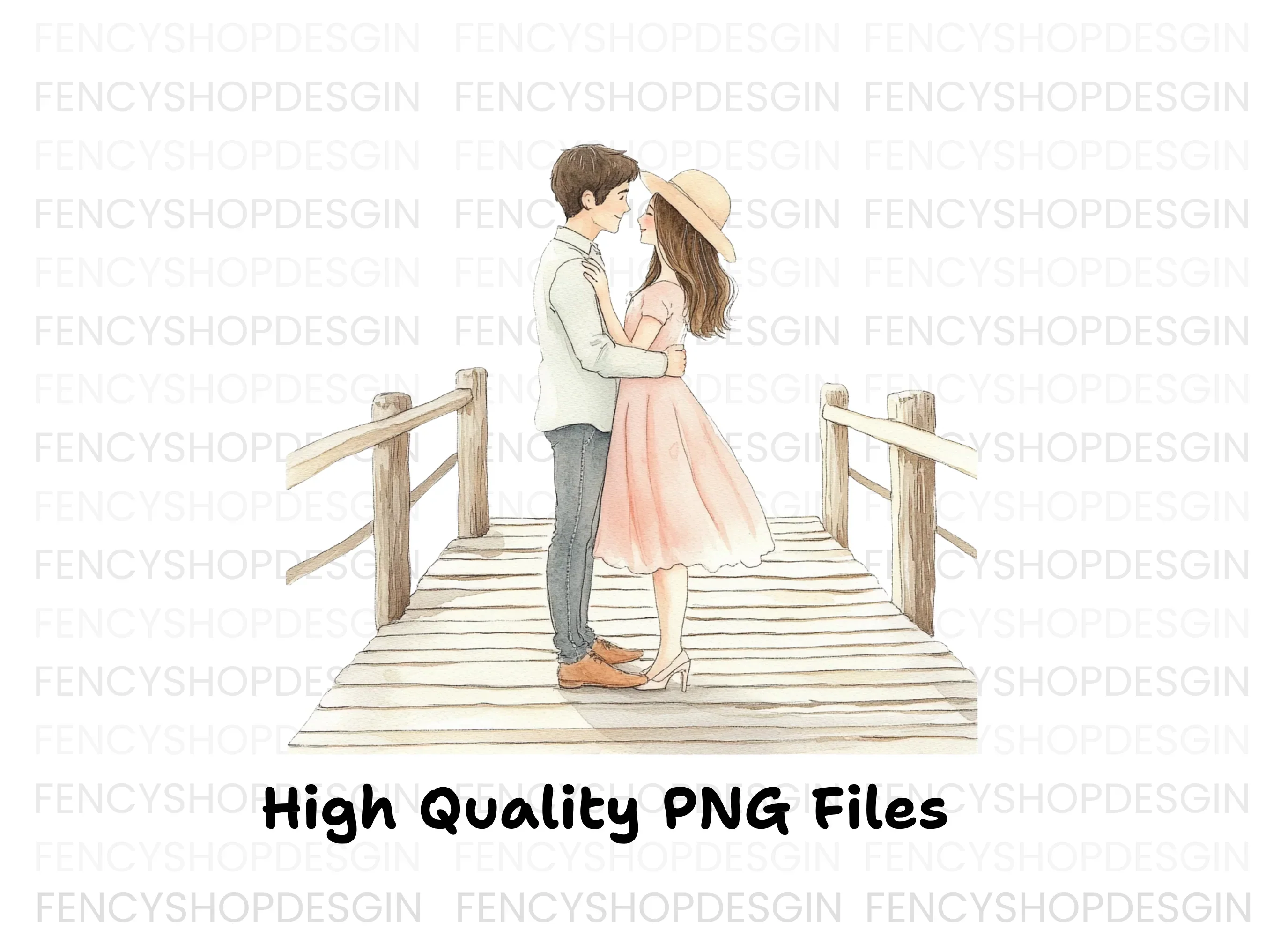 Embracing Couple on Bridge Clipart Bundle - Image 2