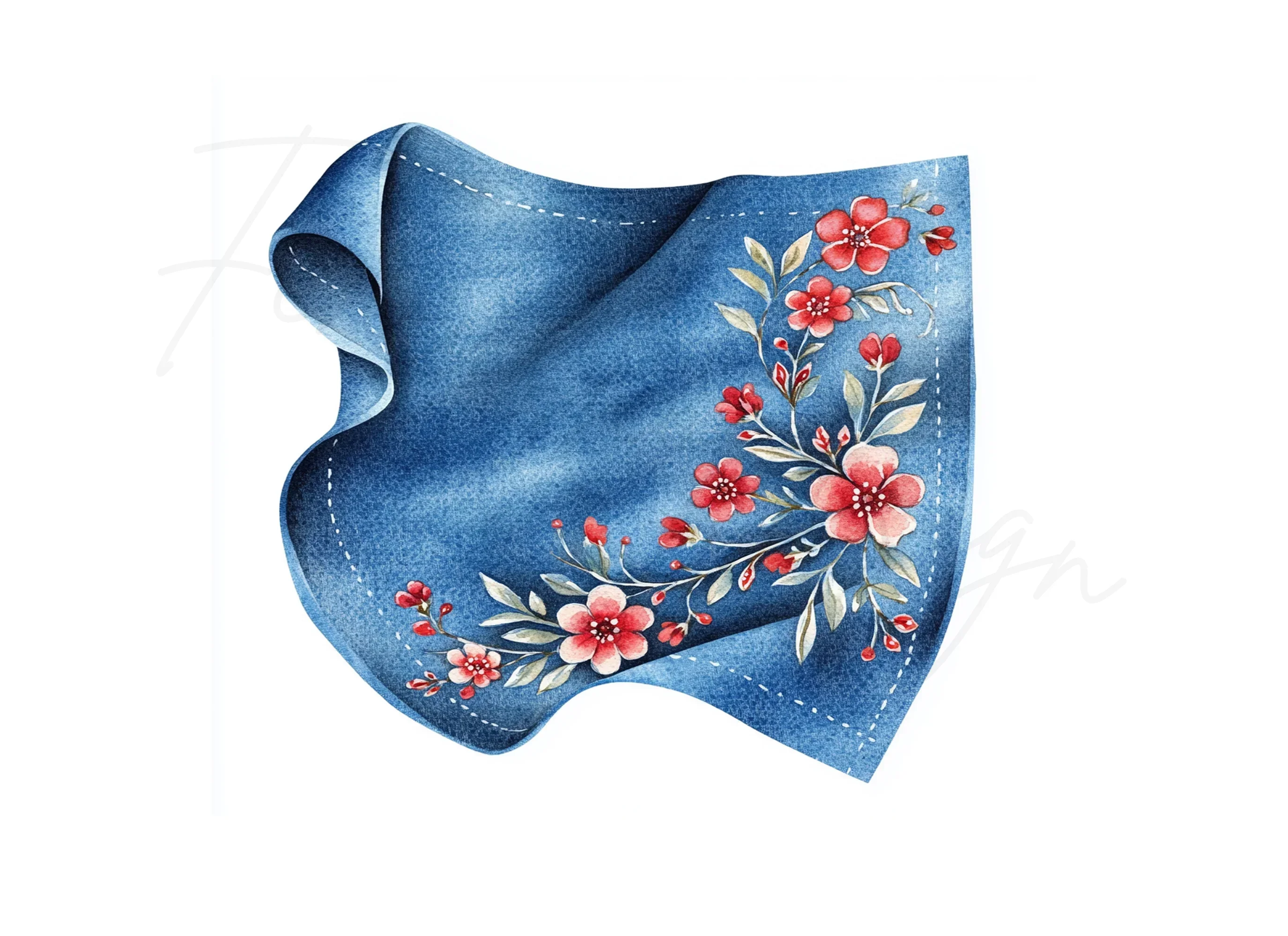 Embroidered Denim Fabric Clipart Bundle - Image 3