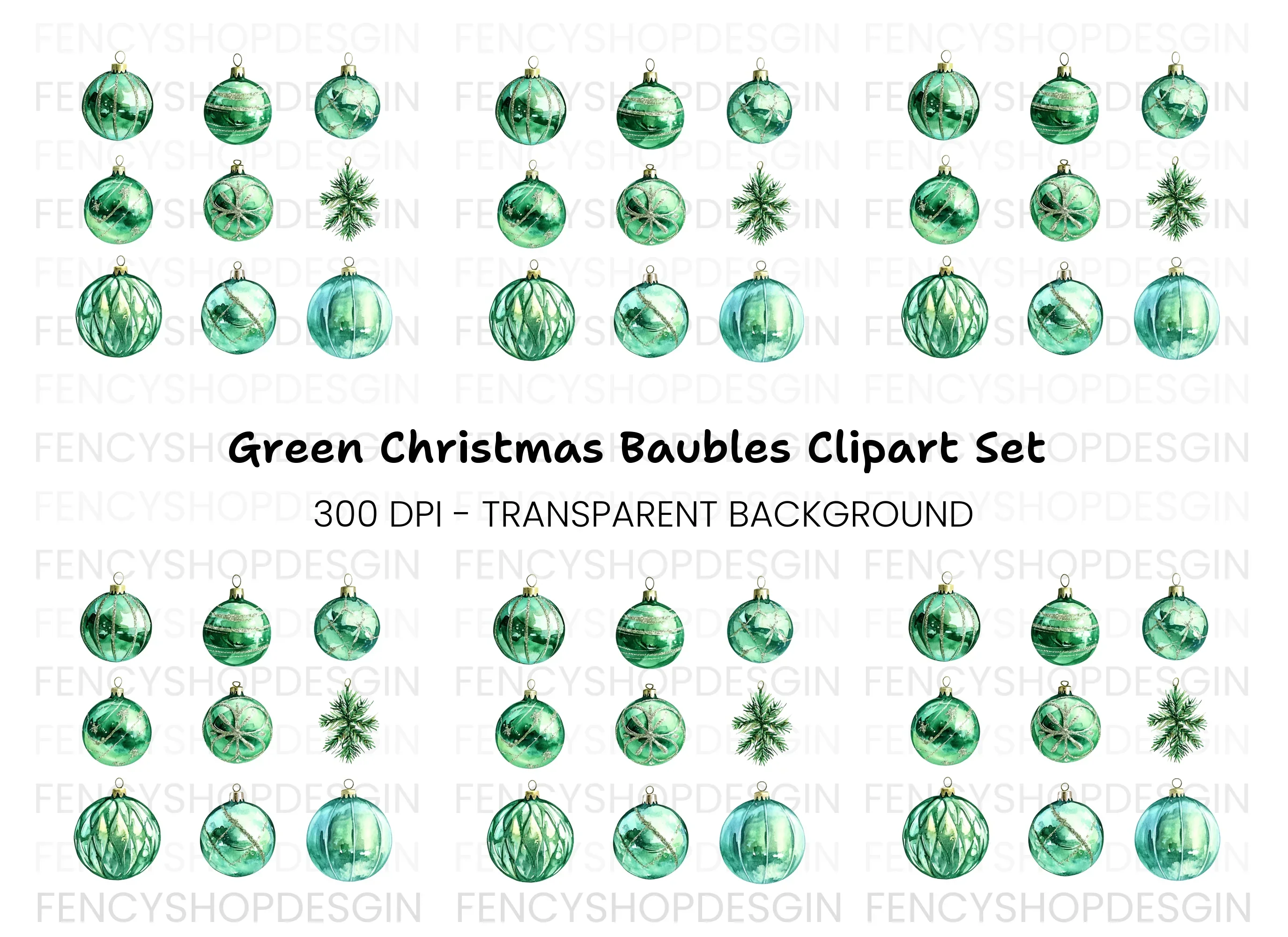 Emerald Christmas Baubles Clipart Bundle