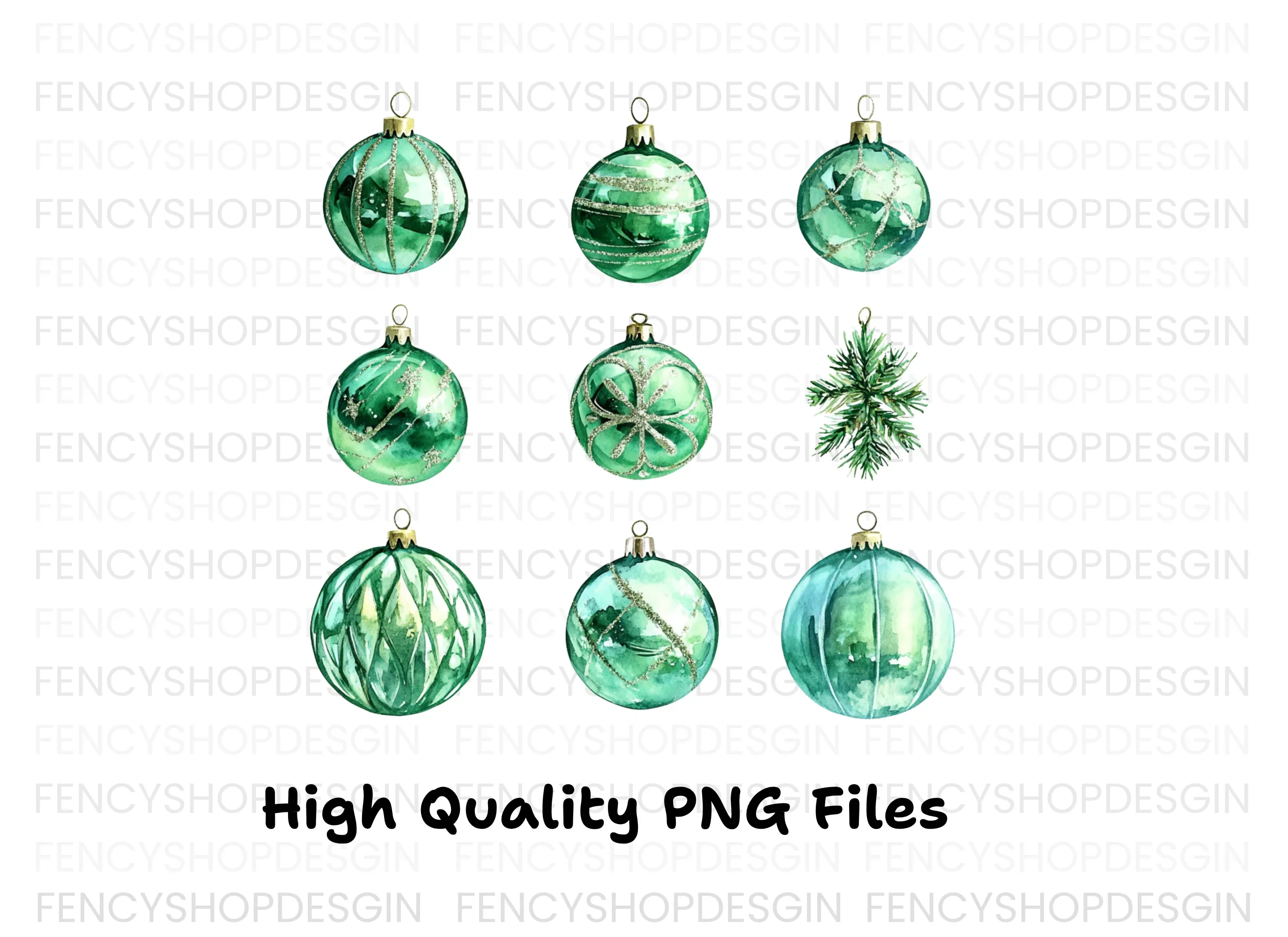 Emerald Christmas Baubles Clipart Bundle - Image 2
