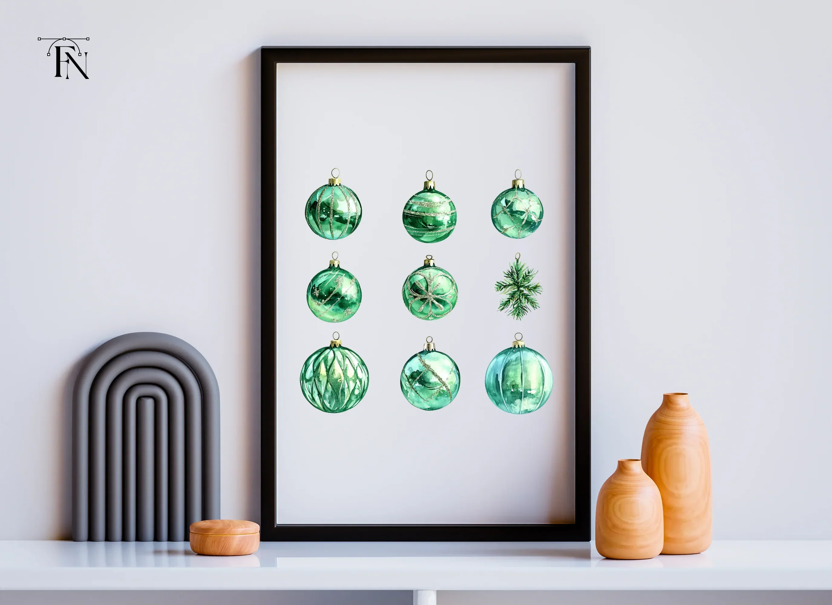 Emerald Christmas Baubles Clipart Bundle - Image 5