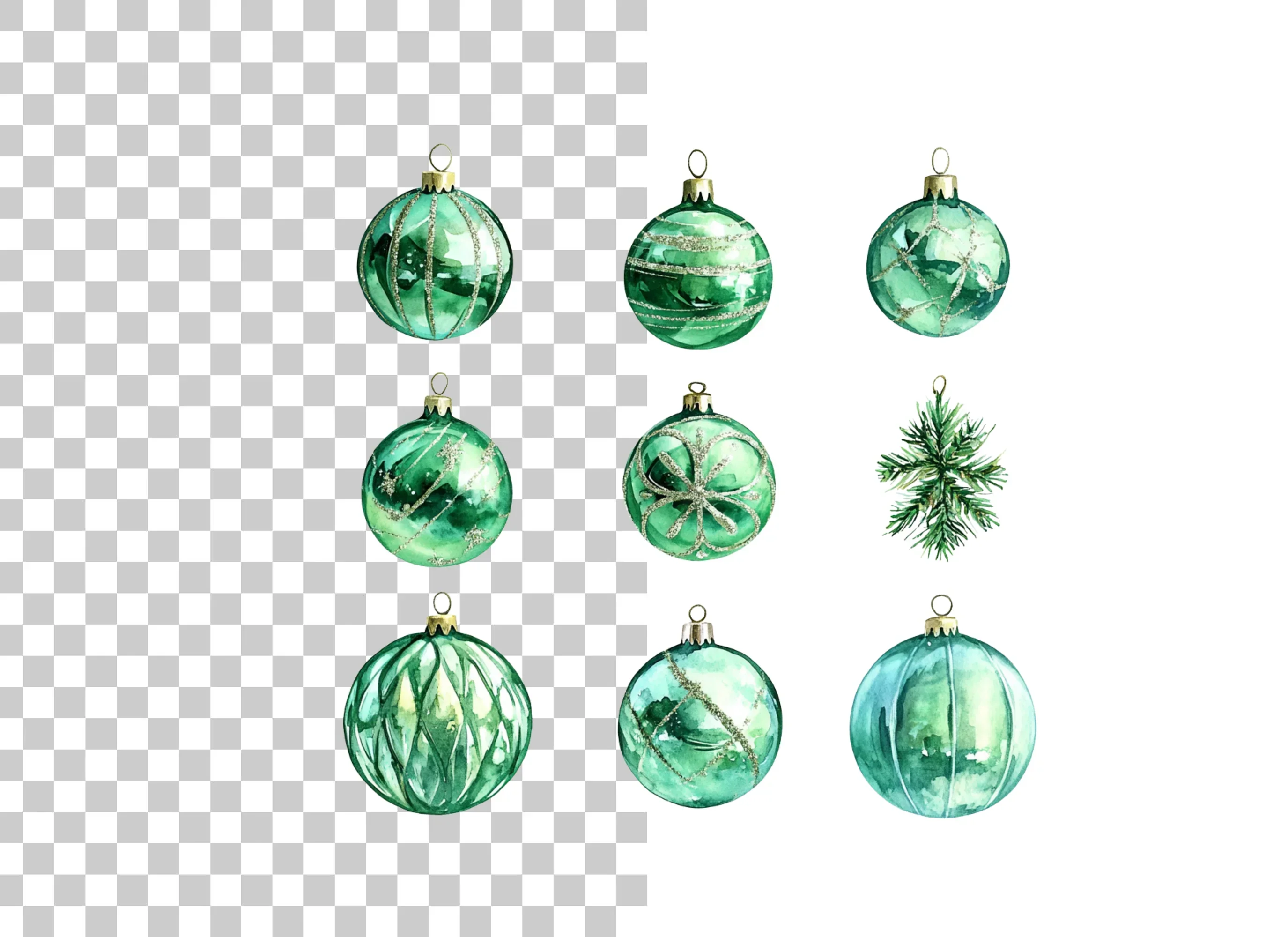 Emerald Christmas Baubles Clipart Bundle - Image 6