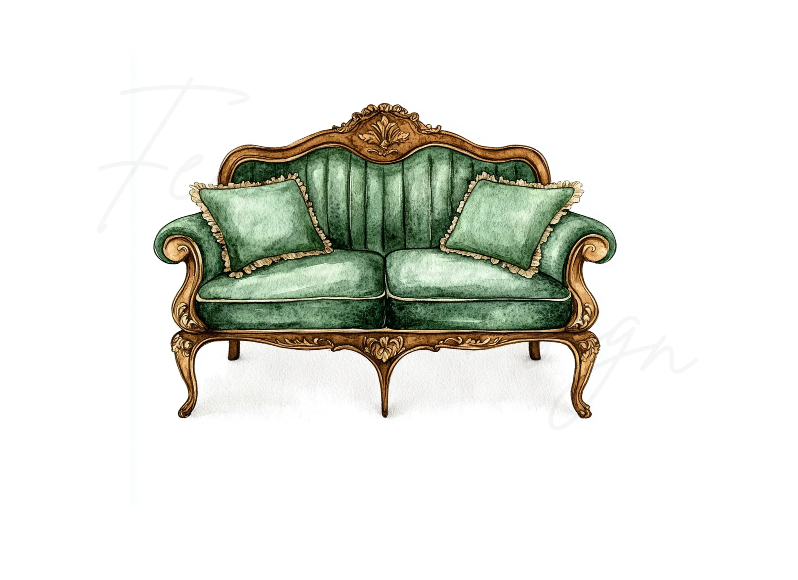 Emerald Green Sofa Clipart Bundle - Image 2