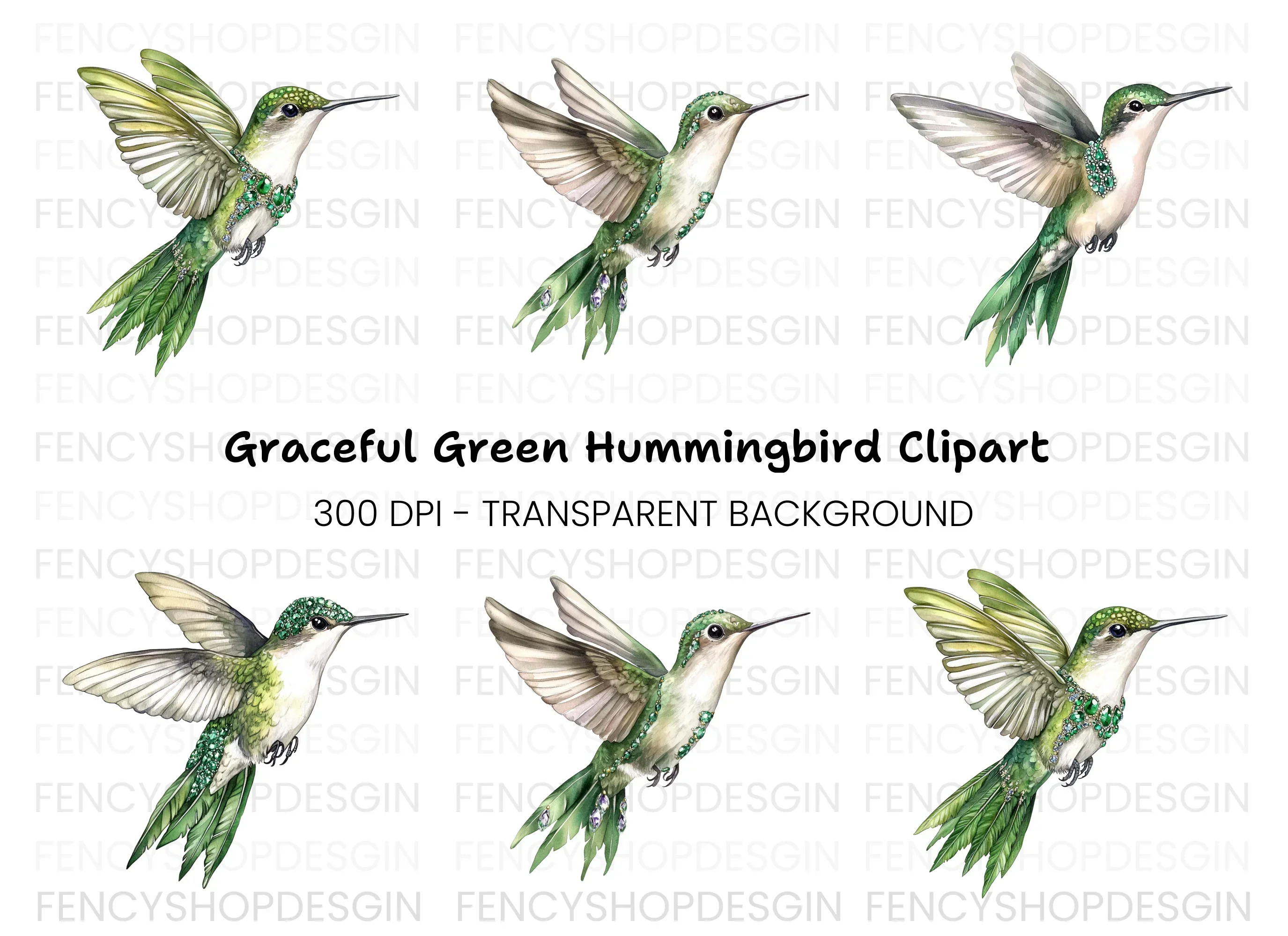 Emerald Hummingbird Clipart Bundle