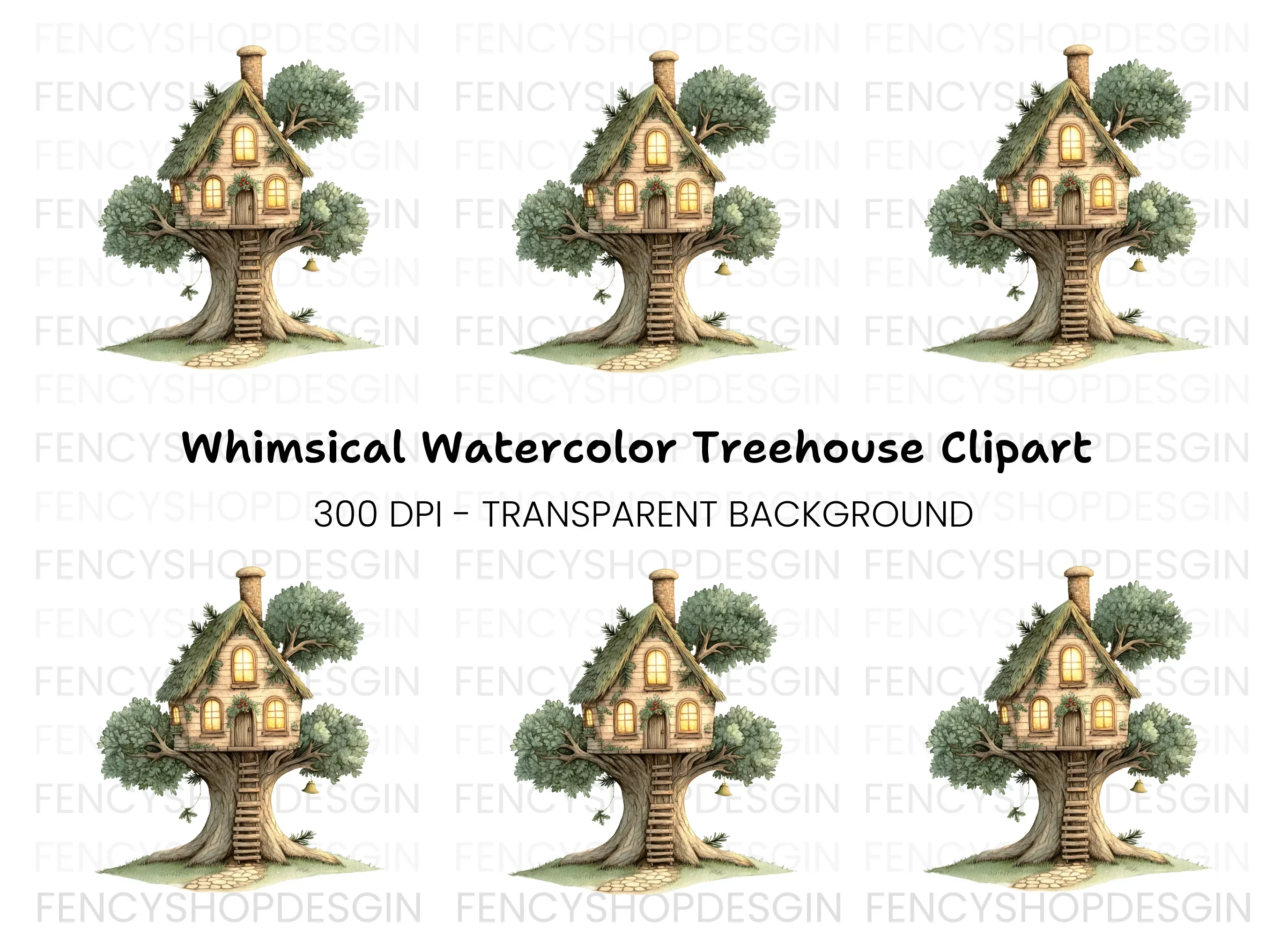 Enchanted Treehouse Illustration Clipart Bundle