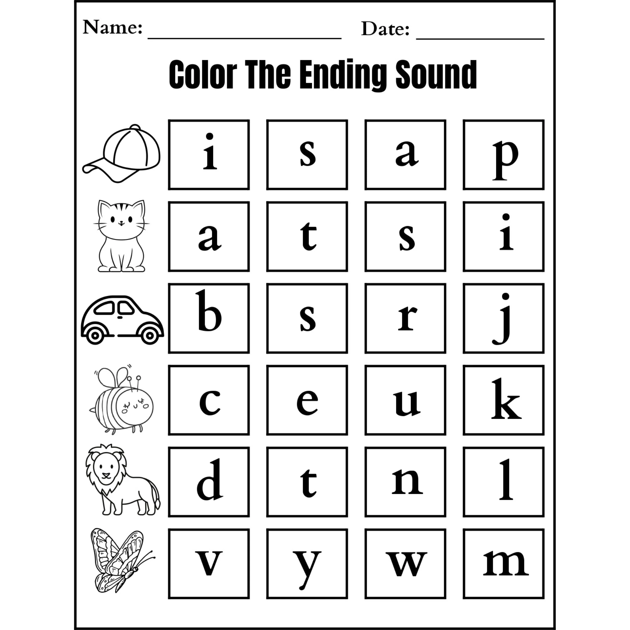 Ending Sounds Color the Letter Worksheets