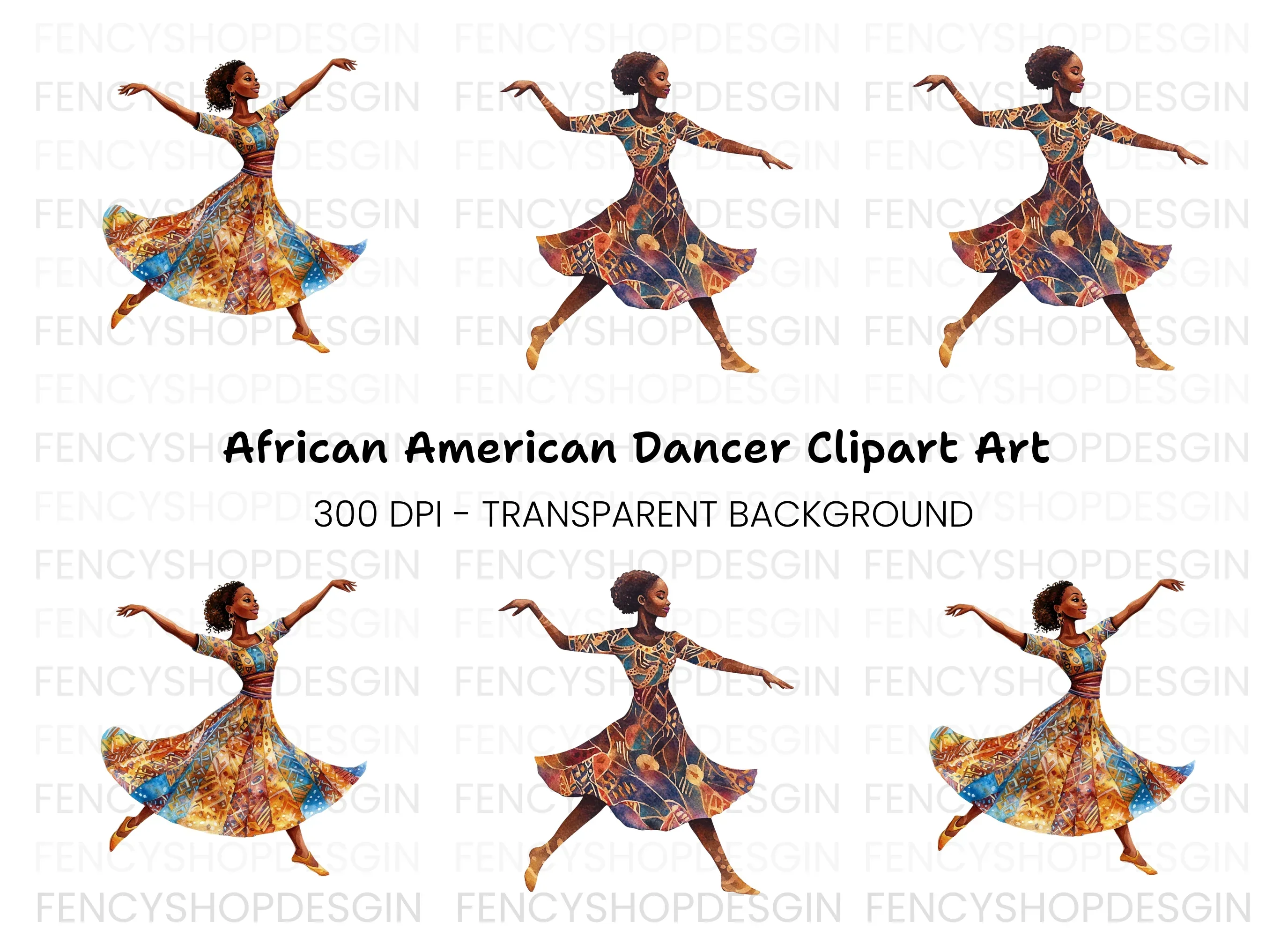 Ethnic Patterned Dress Dancers Clipart Bundle