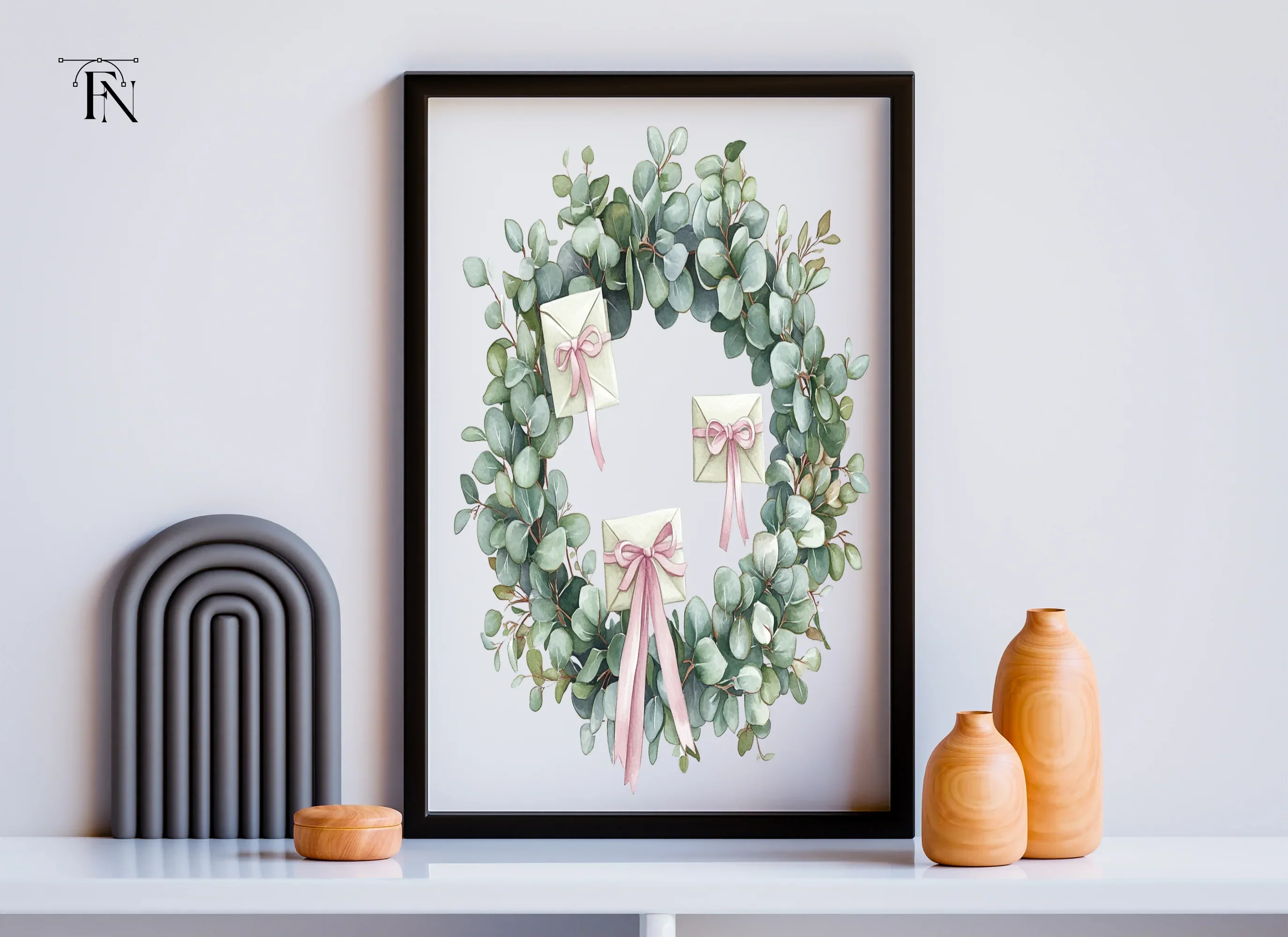 Eucalyptus Wreaths with Envelopes Clipart Bundle - Image 3