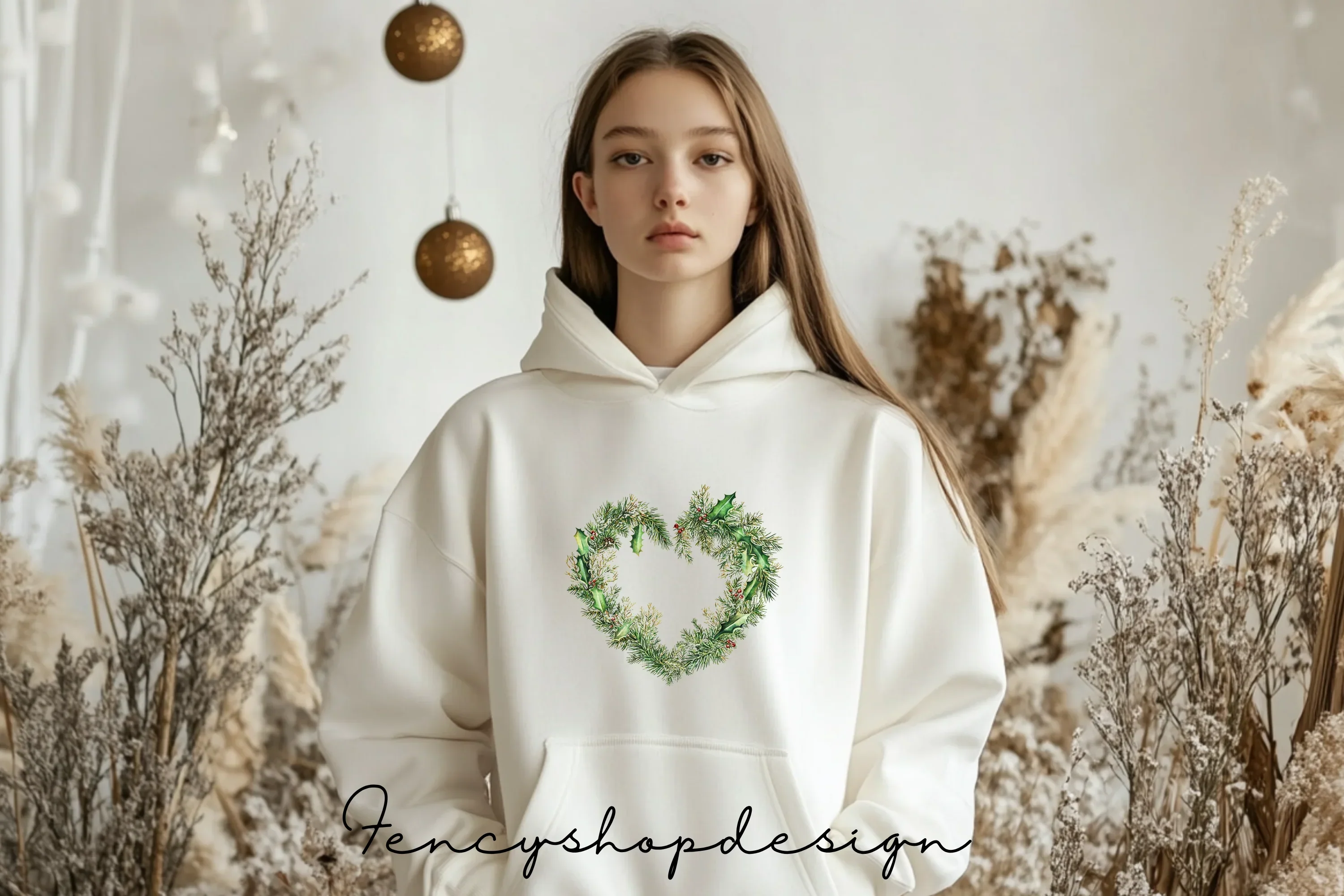 Evergreen Heart Wreaths Clipart Bundle - Image 6