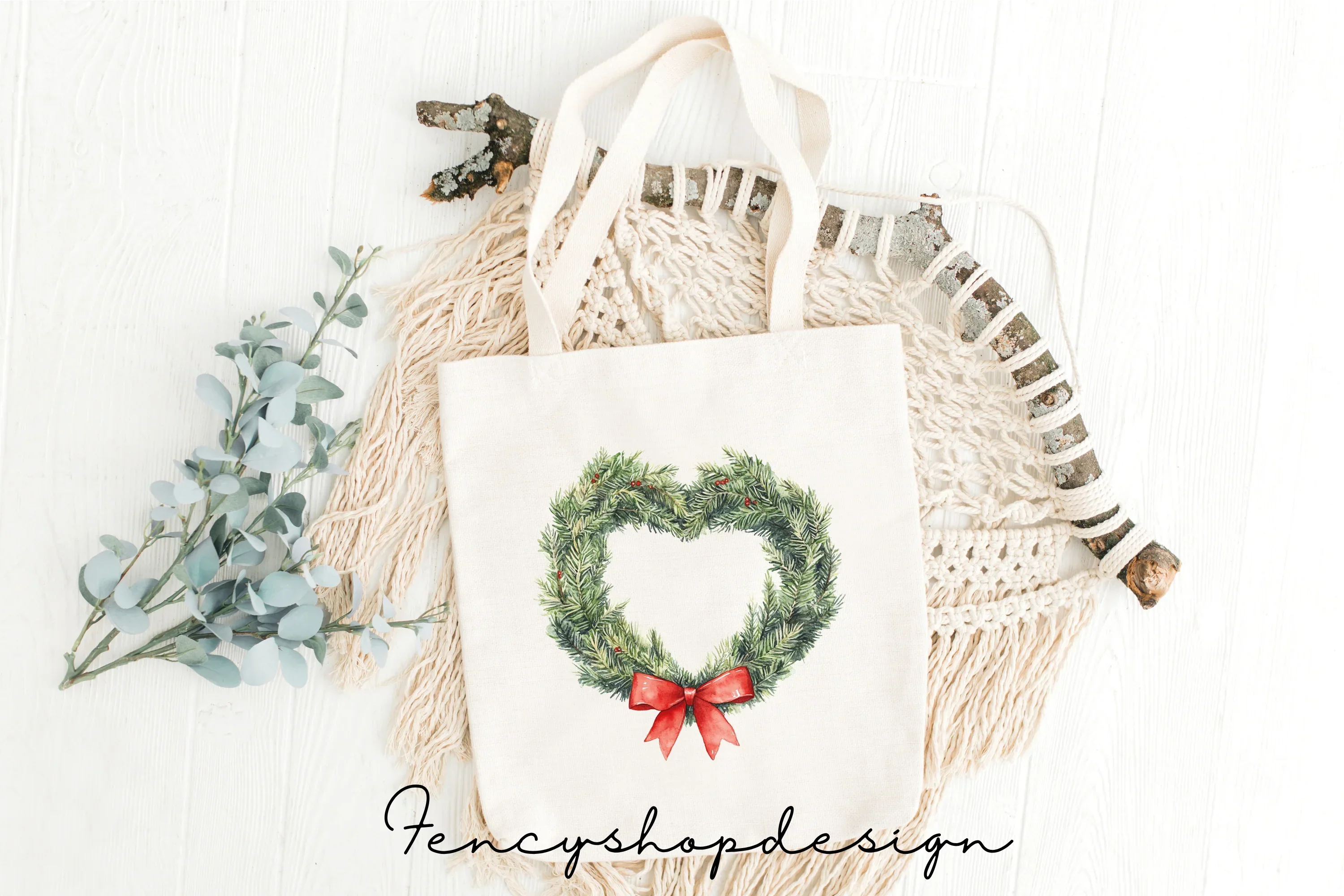 Evergreen Heart Wreaths Clipart Bundle - Image 8