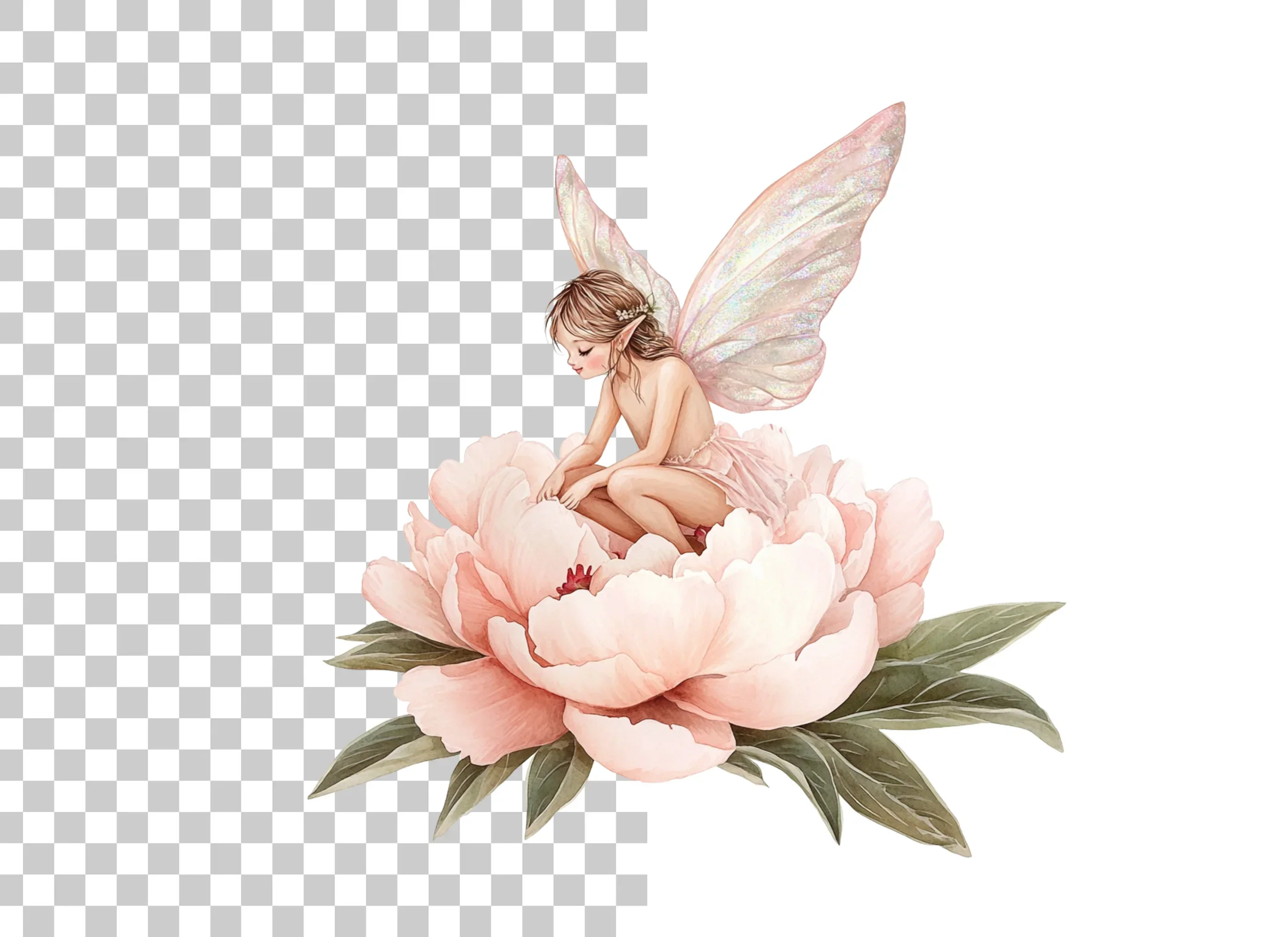 Fairies on Peony Flowers Clipart Bundle - Image 2