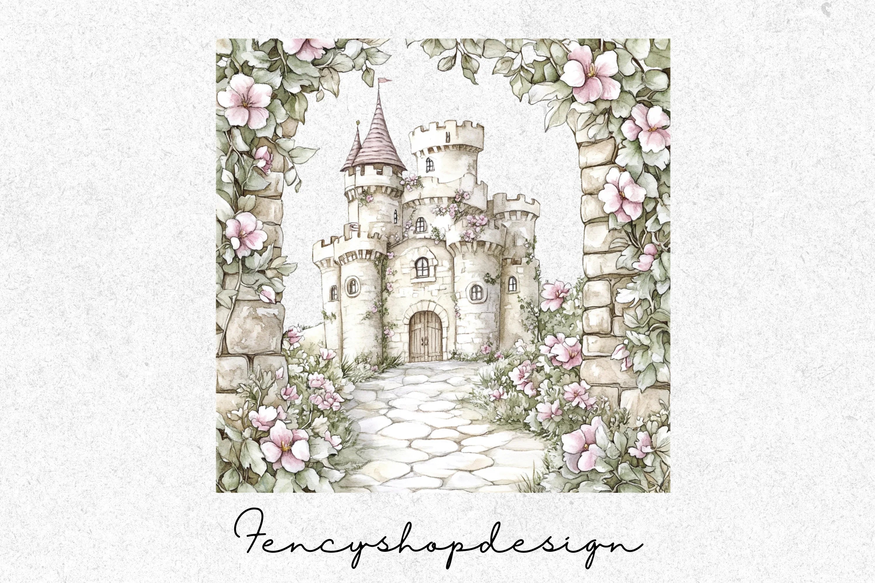 Fairytale Castle Pink Roses Clipart Bundle - Image 4