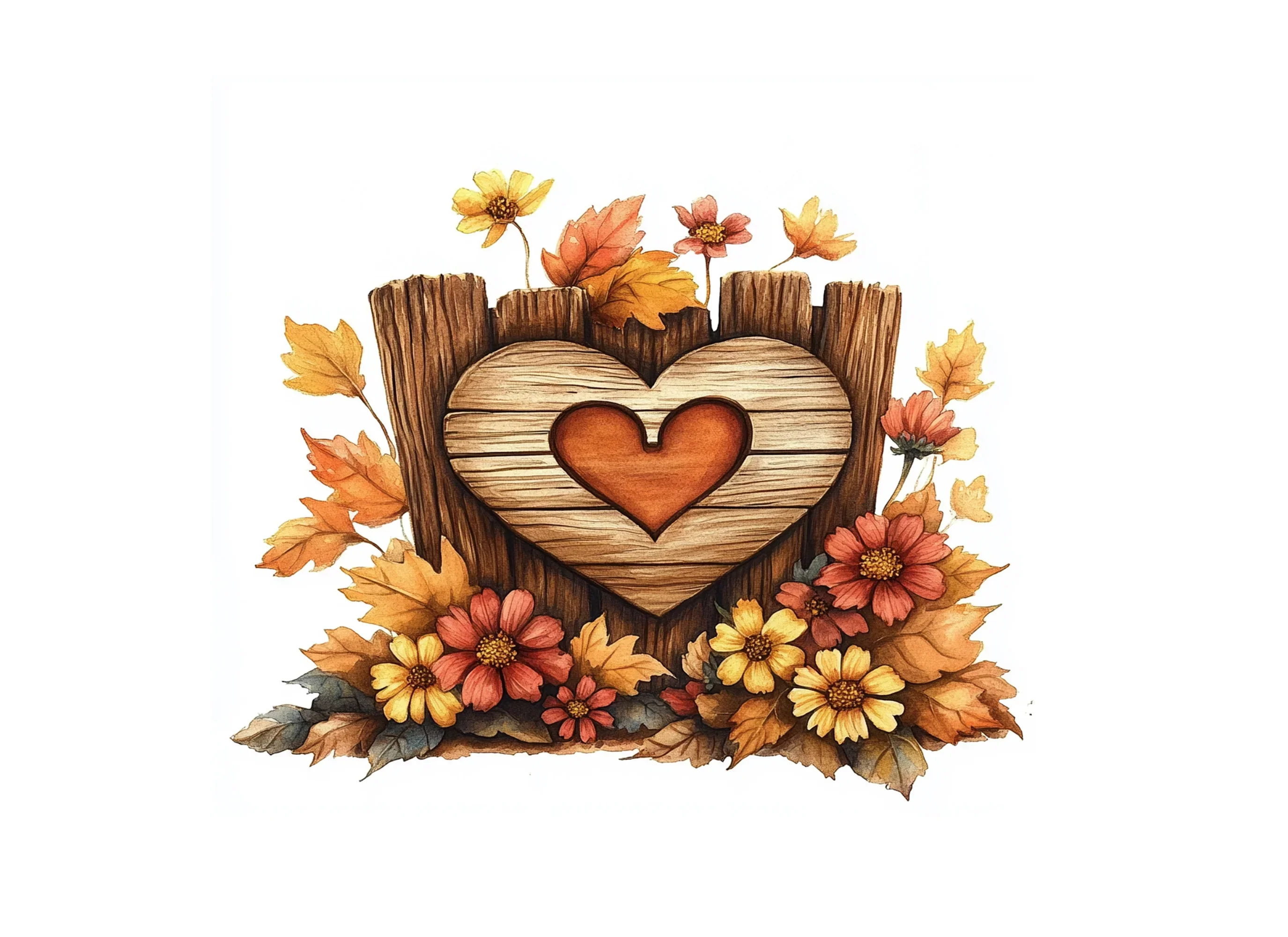 Fall Heart Wooden Signs Clipart Bundle - Image 2