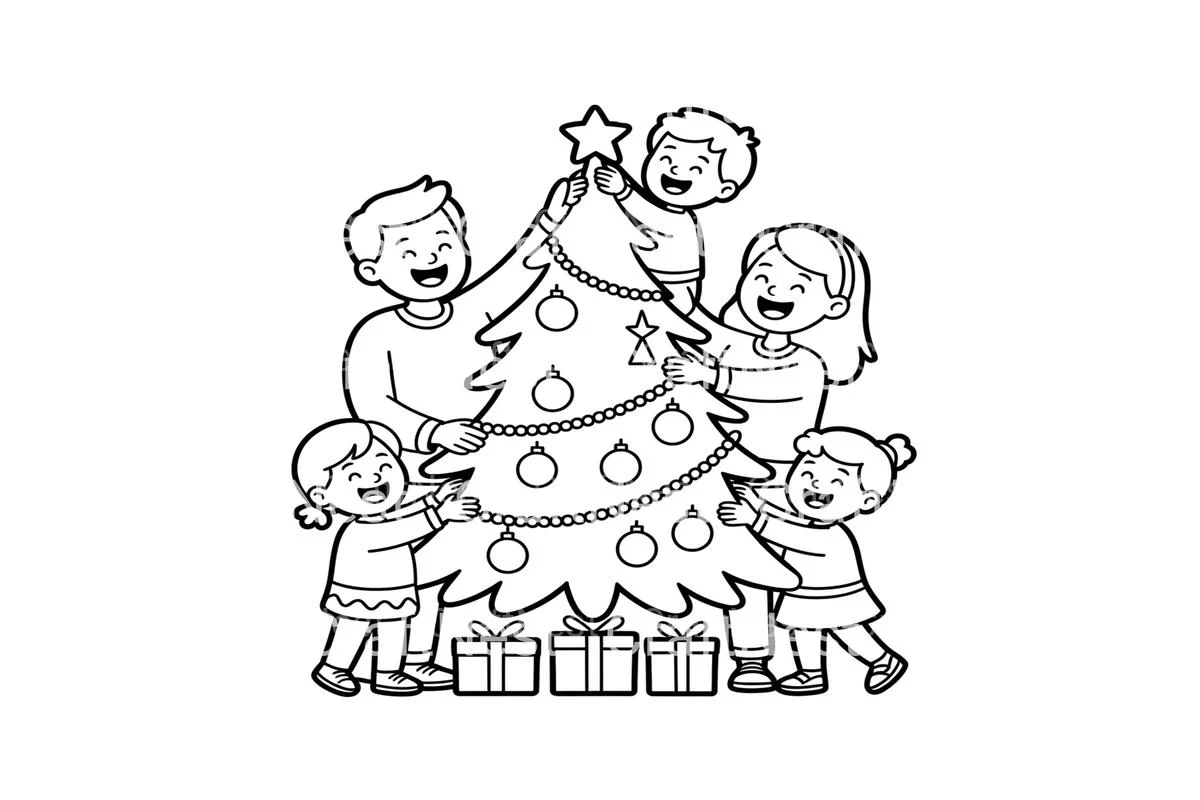 Family Decorating Christmas Tree Coloring Books - Image 3