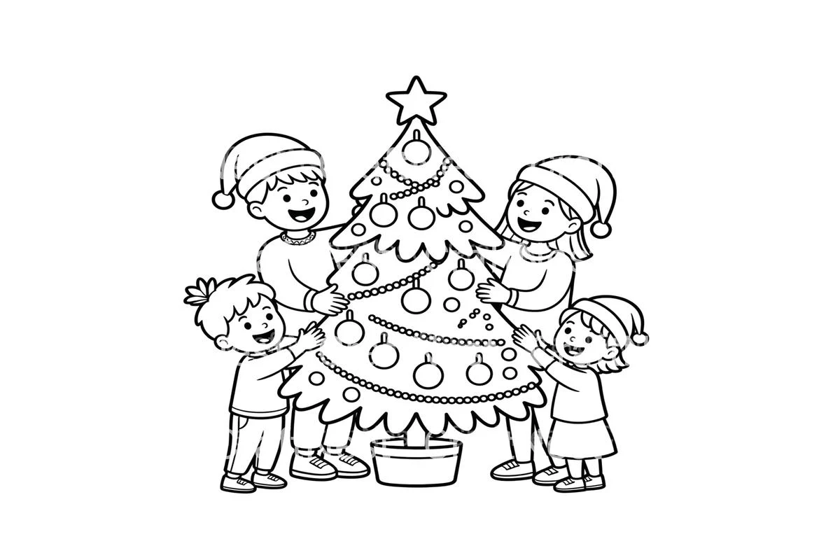 Family Decorating Christmas Tree Coloring Books - Image 4