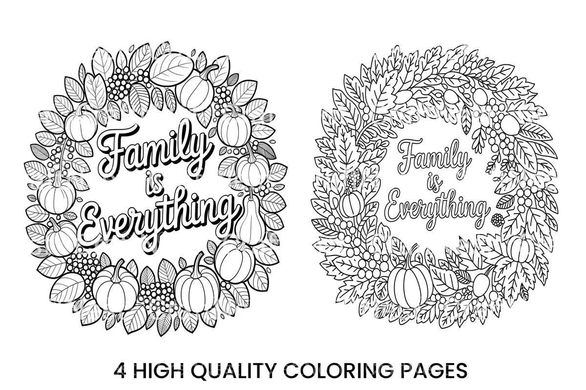 Family Is Everything Autumn Wreath Coloring Books