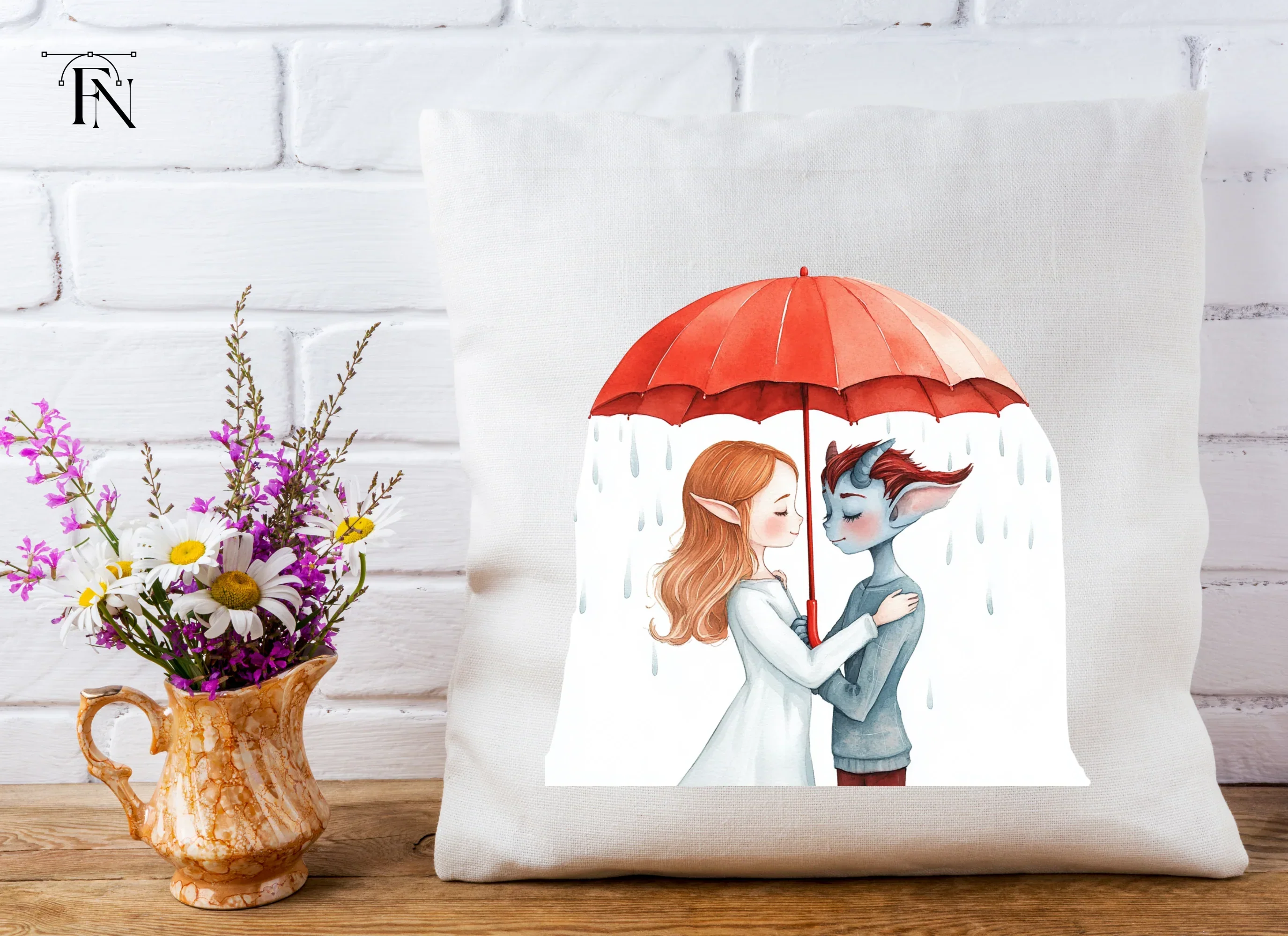 Fantasy Couple Under Red Umbrella Clipart Bundle - Image 4