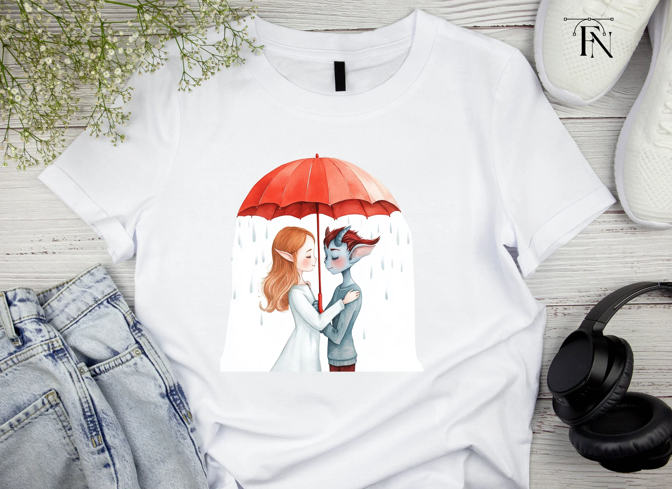 Fantasy Couple Under Red Umbrella Clipart Bundle - Image 5