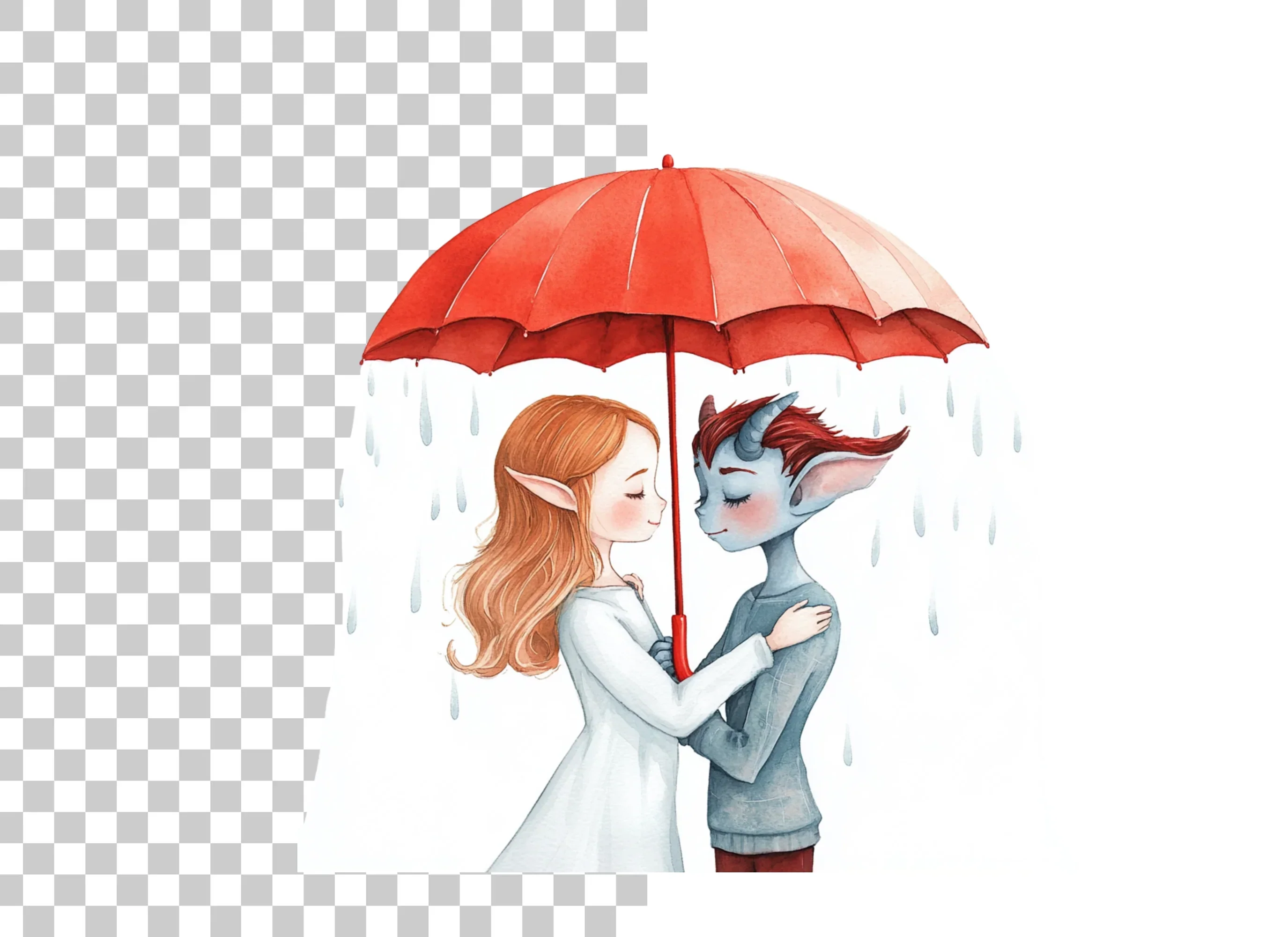 Fantasy Couple Under Red Umbrella Clipart Bundle - Image 6