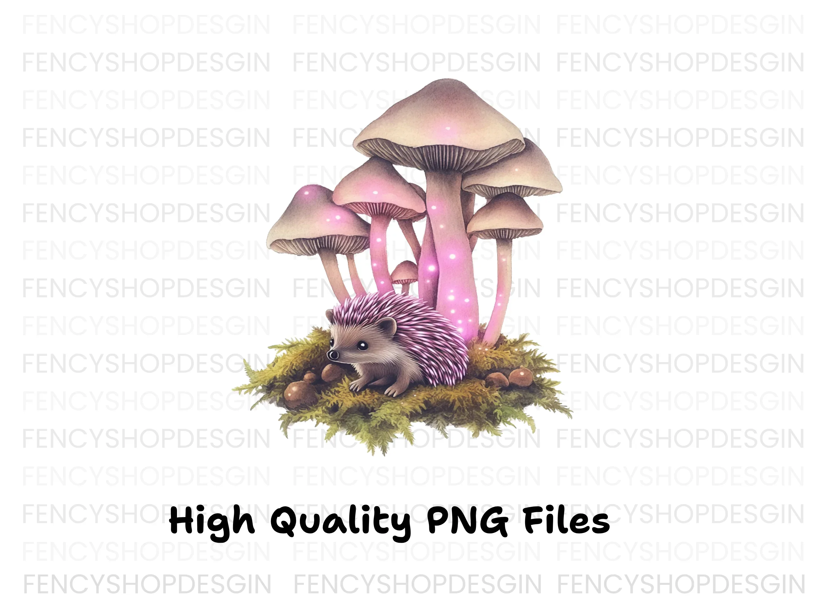 Fantasy Hedgehogs with Pink Mushrooms Clipart Bundle - Image 3