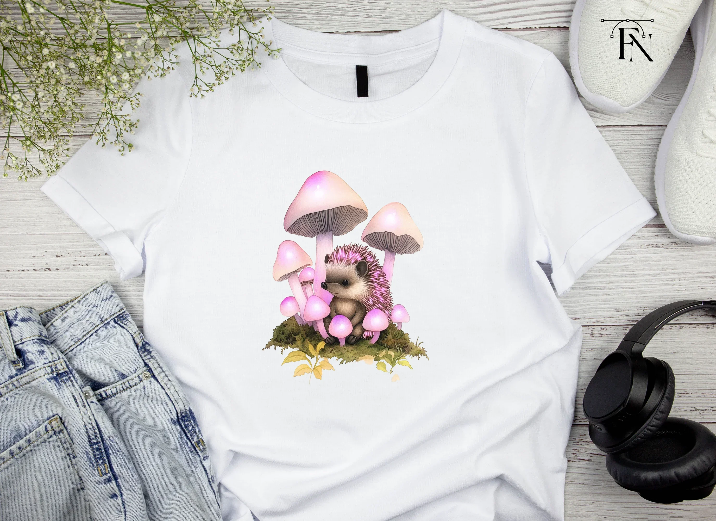 Fantasy Hedgehogs with Pink Mushrooms Clipart Bundle - Image 4