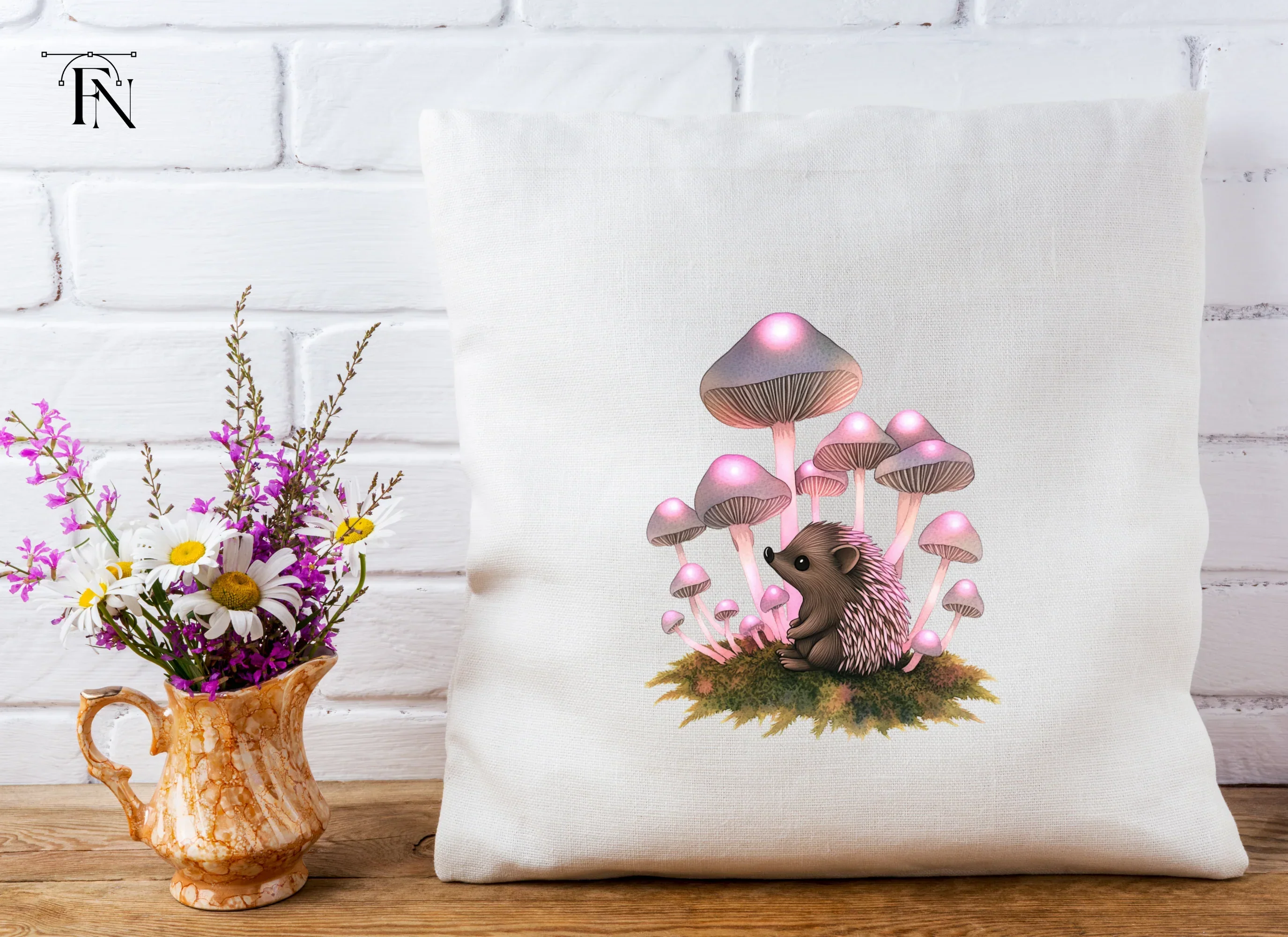 Fantasy Hedgehogs with Pink Mushrooms Clipart Bundle - Image 5