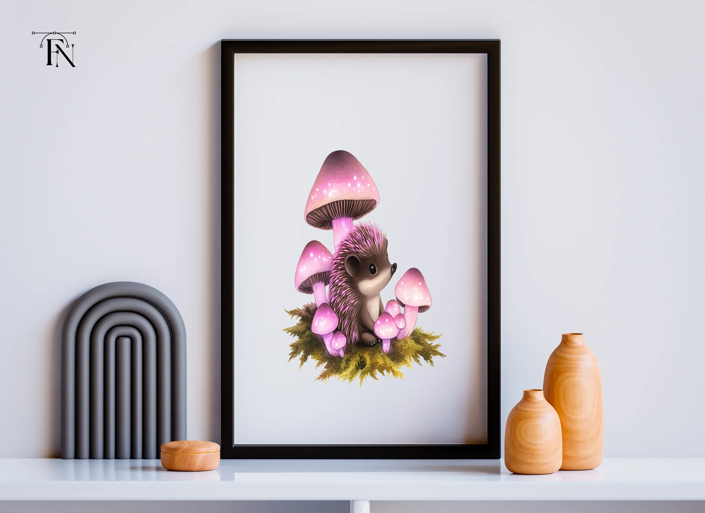 Fantasy Hedgehogs with Pink Mushrooms Clipart Bundle - Image 6