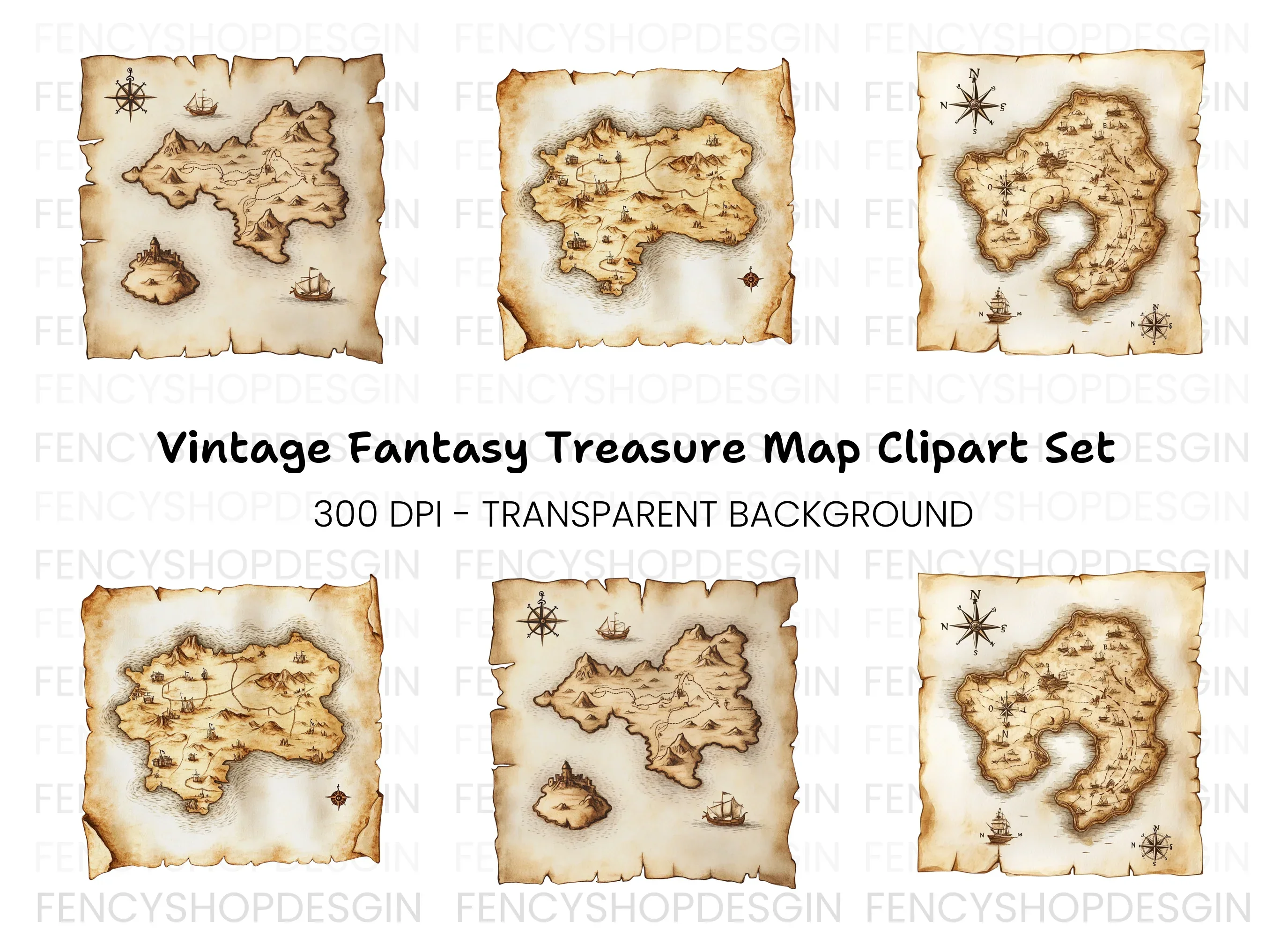 Fantasy World Map Clipart Bundle