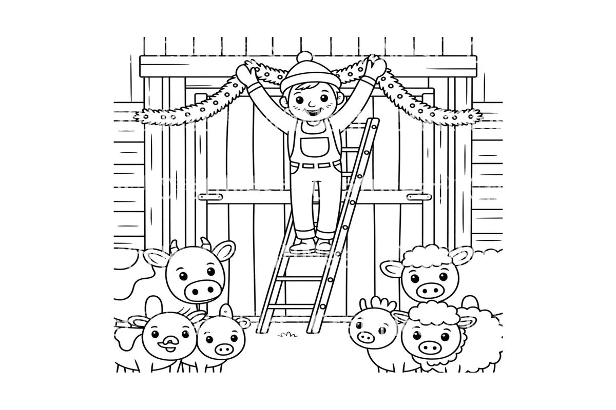 Farmer Decorating Barn with Animals Coloring Books - Image 3