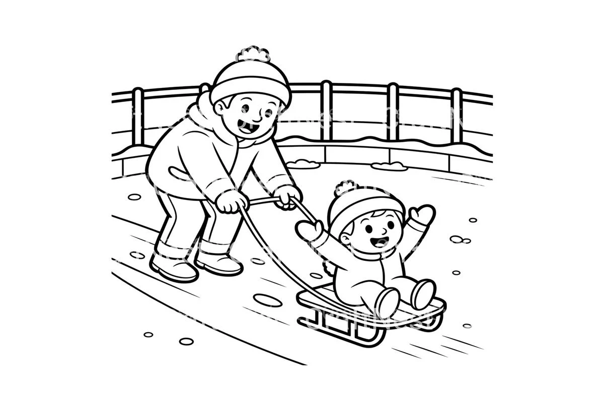 Father and Child Sledding Fun Coloring Books - Image 3