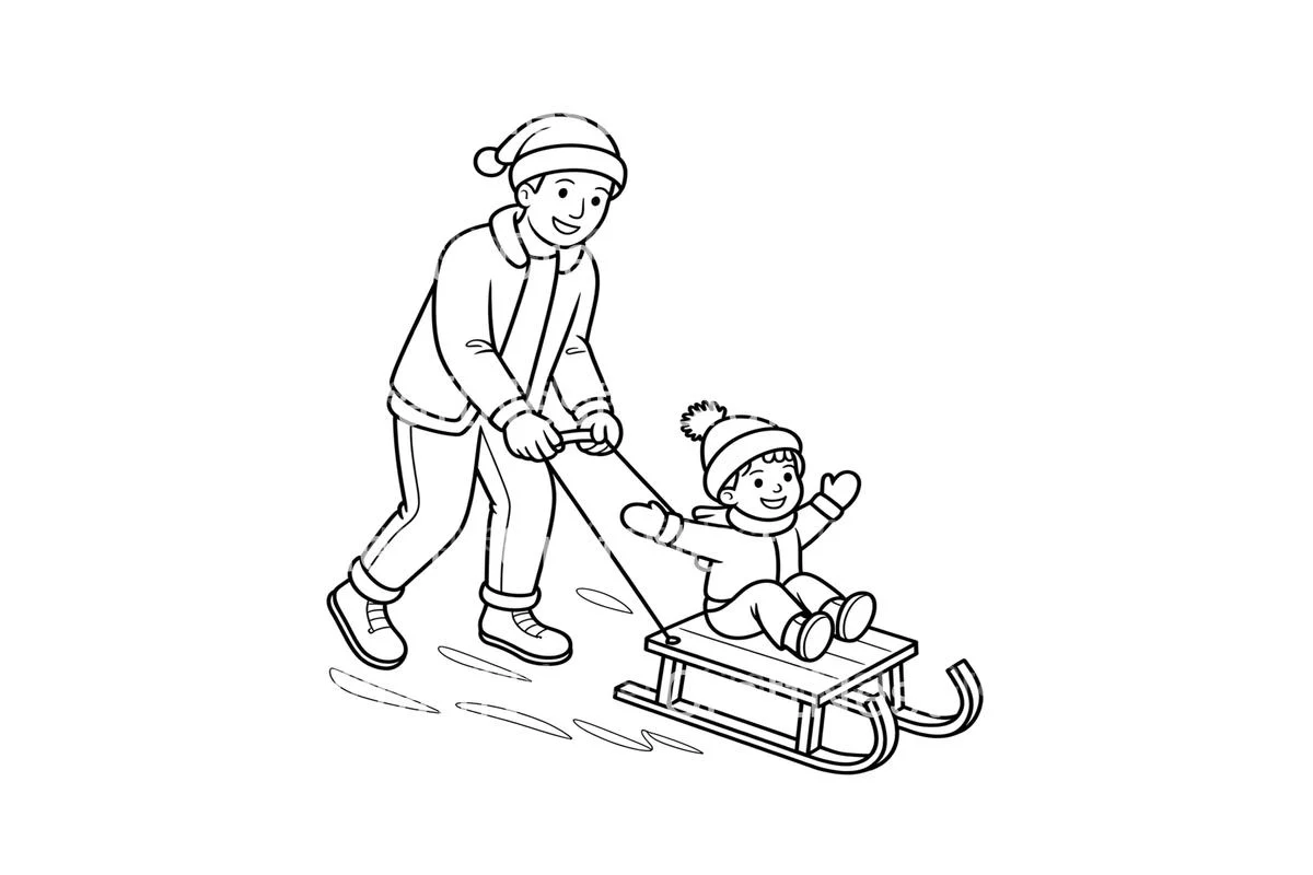 Father and Child Sledding Fun Coloring Books - Image 4