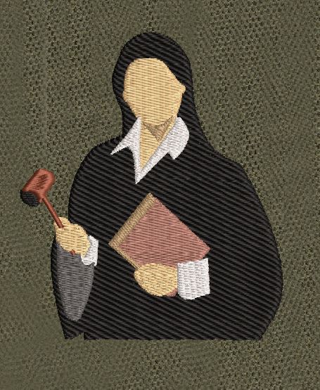Female Judge Gavel Book Black & Beige Embroidery Design