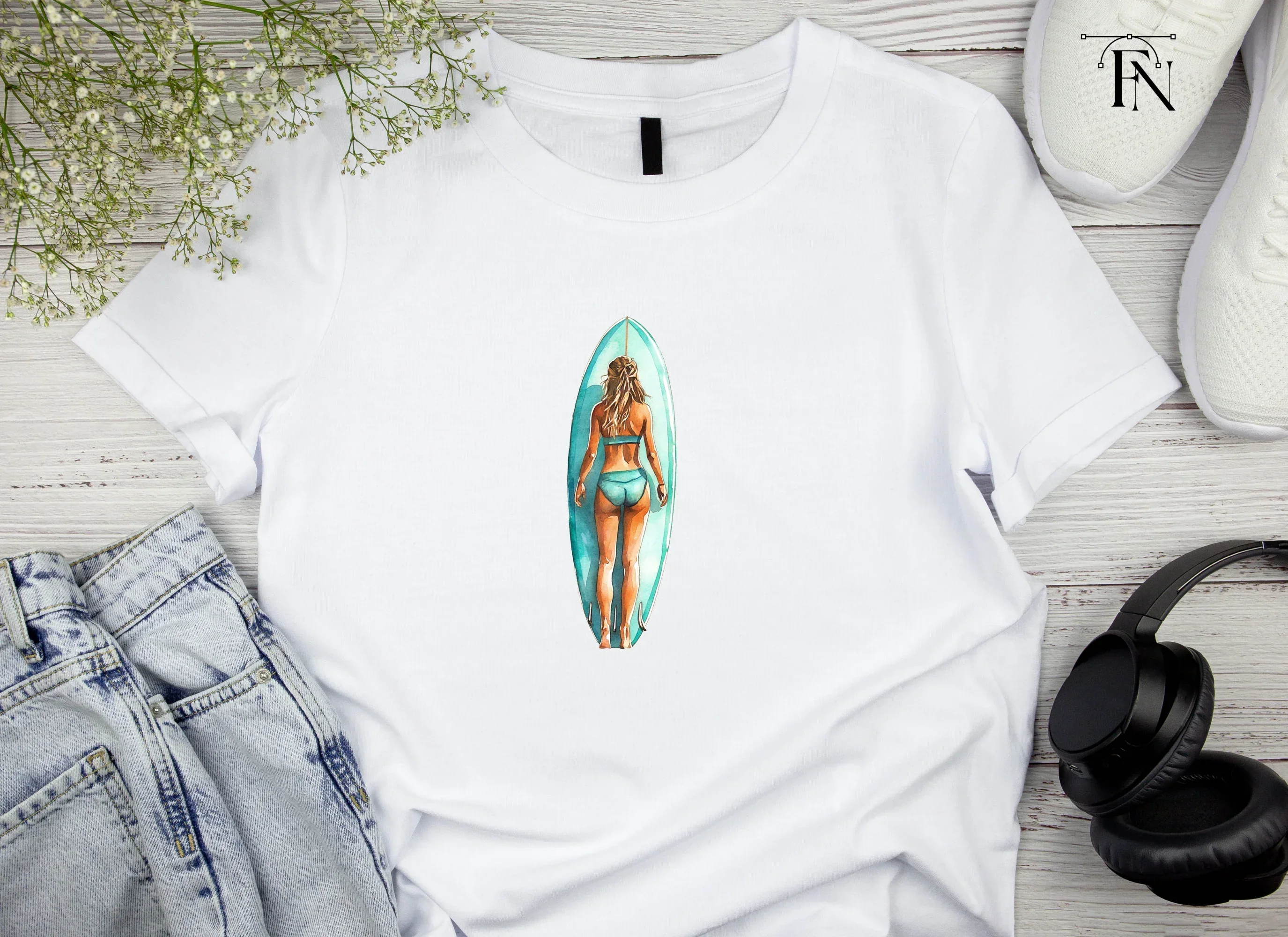 Female Surfer on Board Clipart Bundle - Image 4