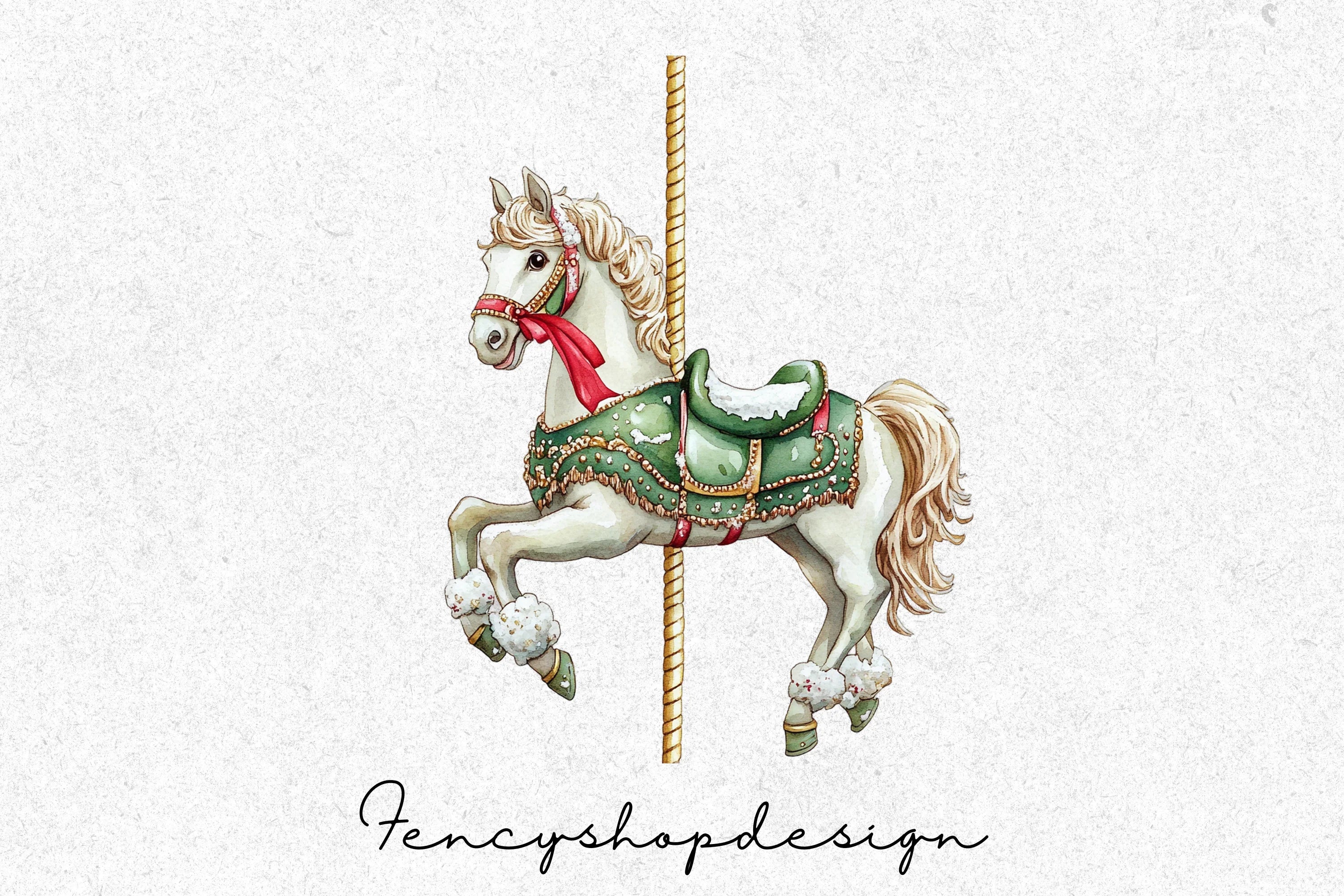 Festive Carousel Horse Clipart Bundle - Image 3