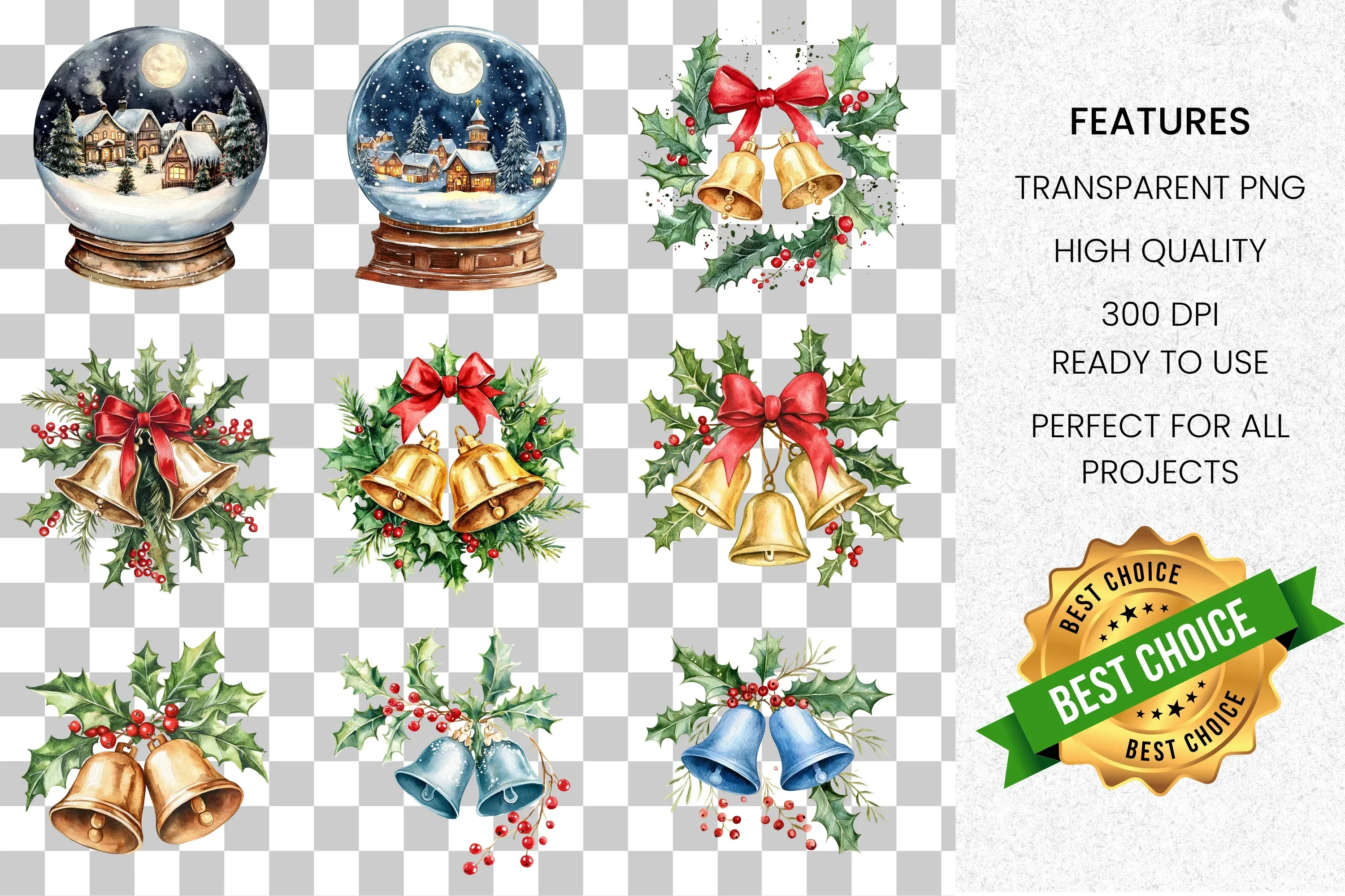 Festive Christmas Bells Clipart Bundle - Image 2