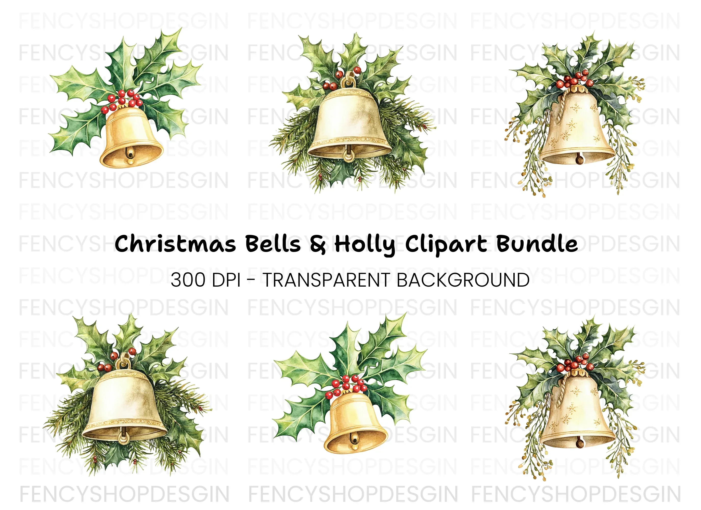 Festive Christmas Bells Clipart Bundle