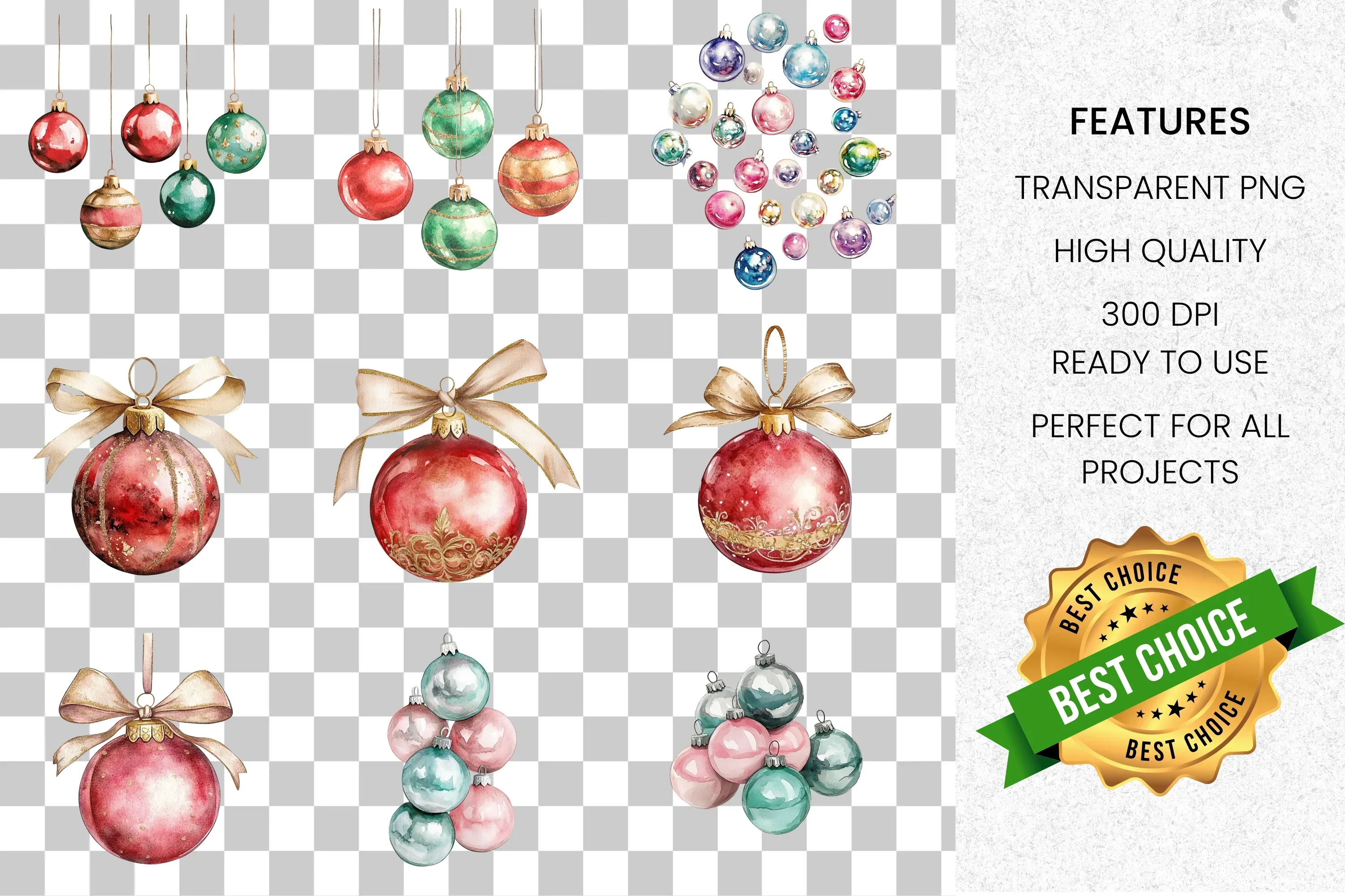 Festive Christmas Ornaments Clipart Bundle - Image 7