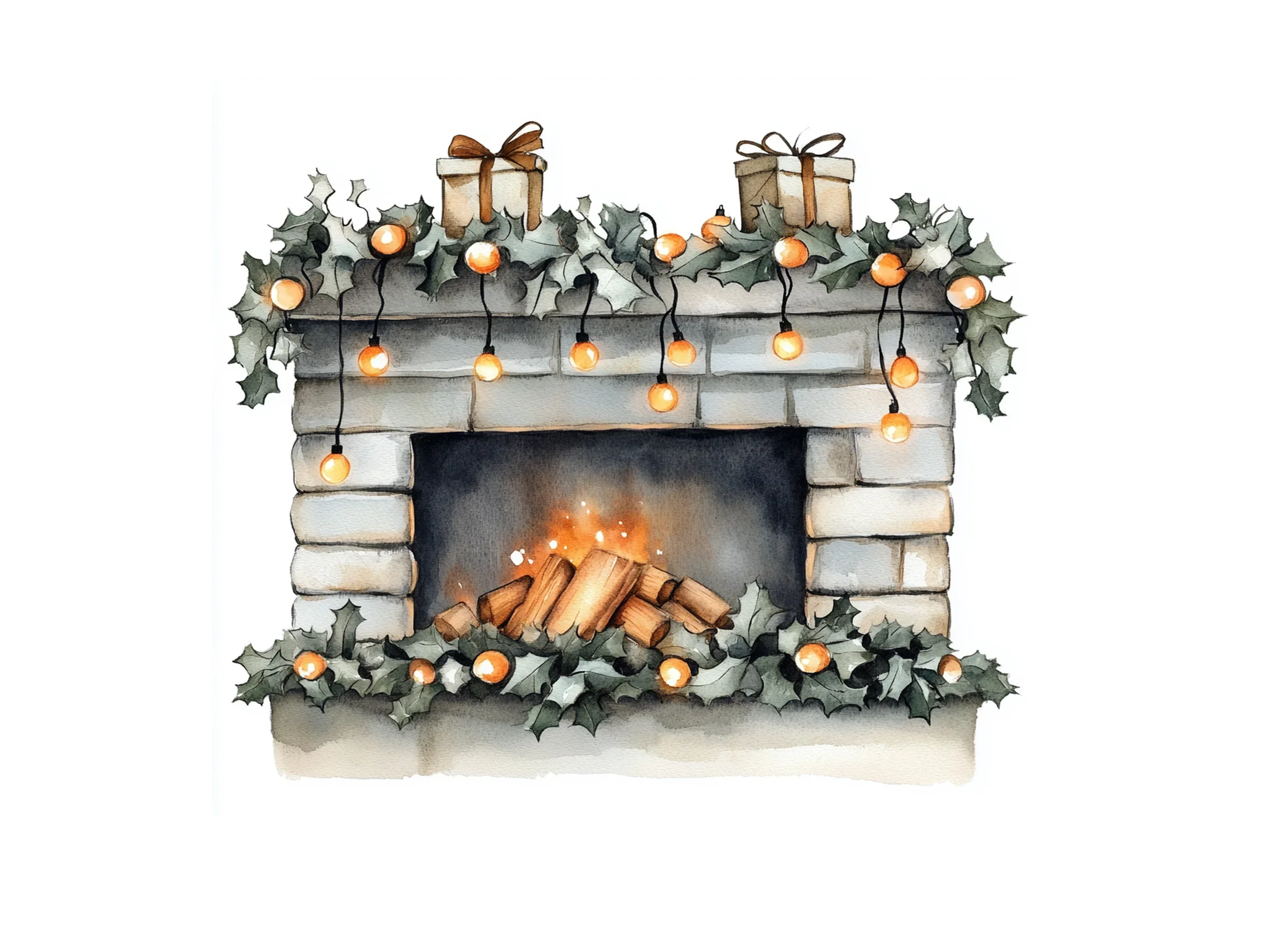 Festive Fireplace Illustrations Clipart Bundle - Image 2