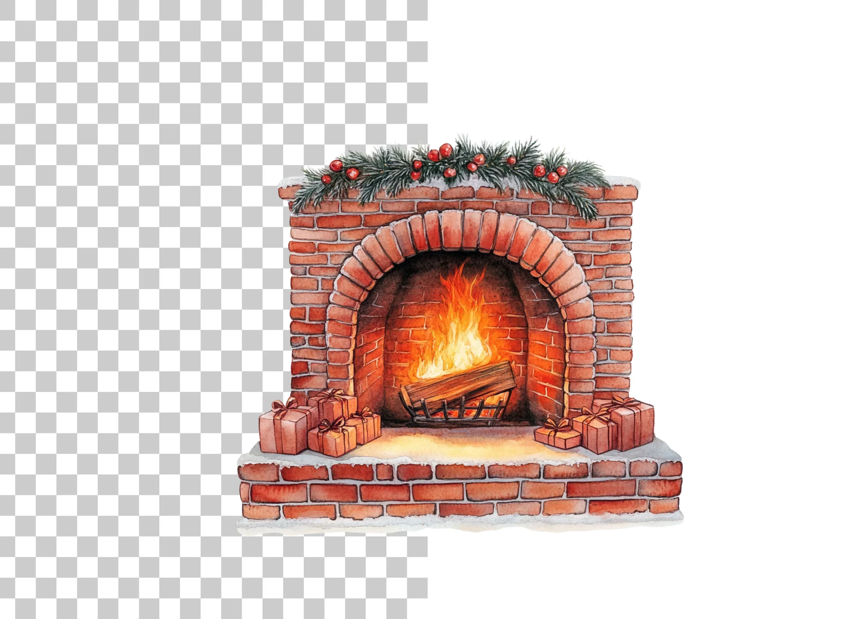 Festive Fireplace with Gifts Clipart Bundle - Image 2