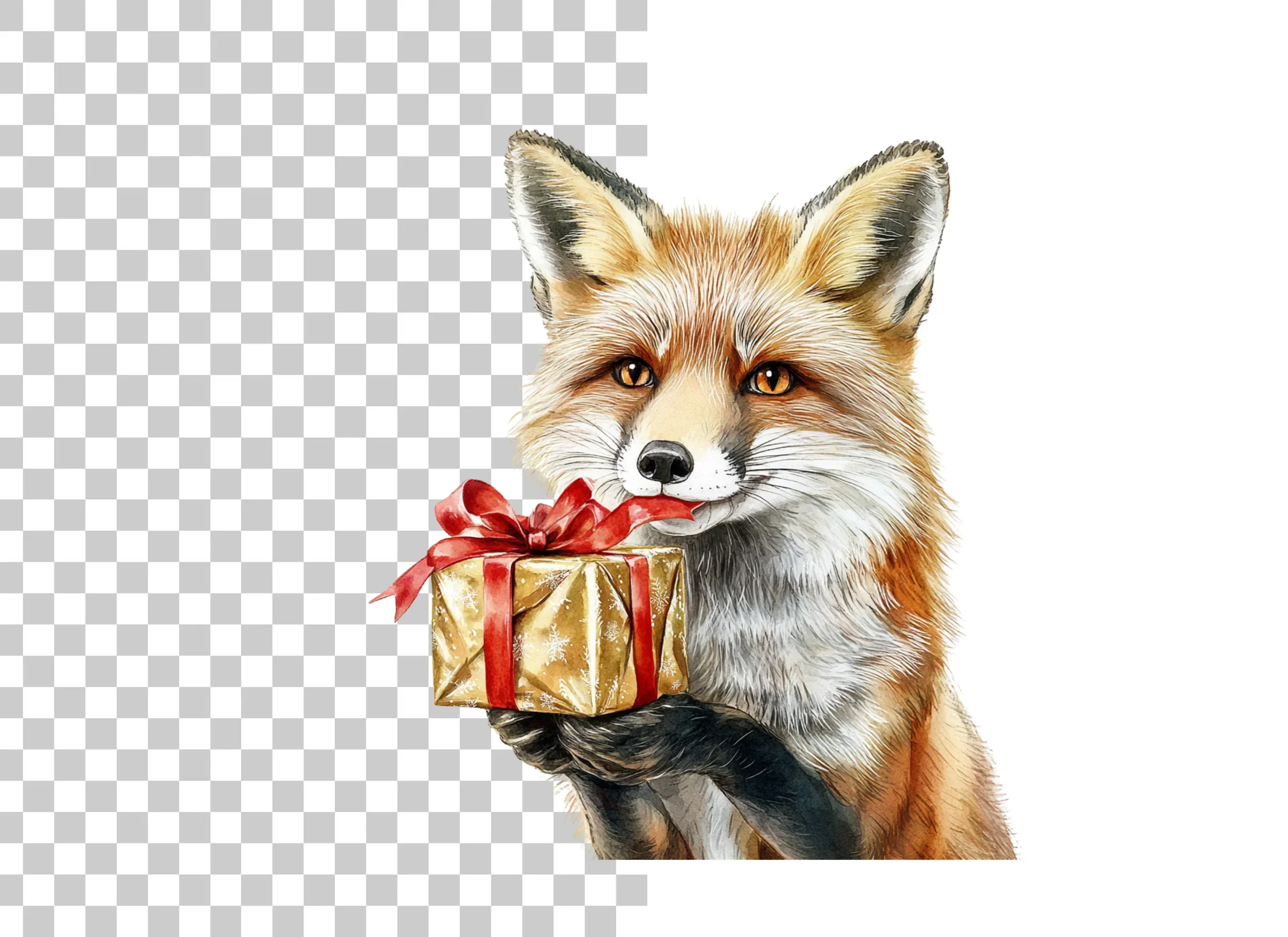 Festive Fox with Christmas Gift Clipart Bundle - Image 2
