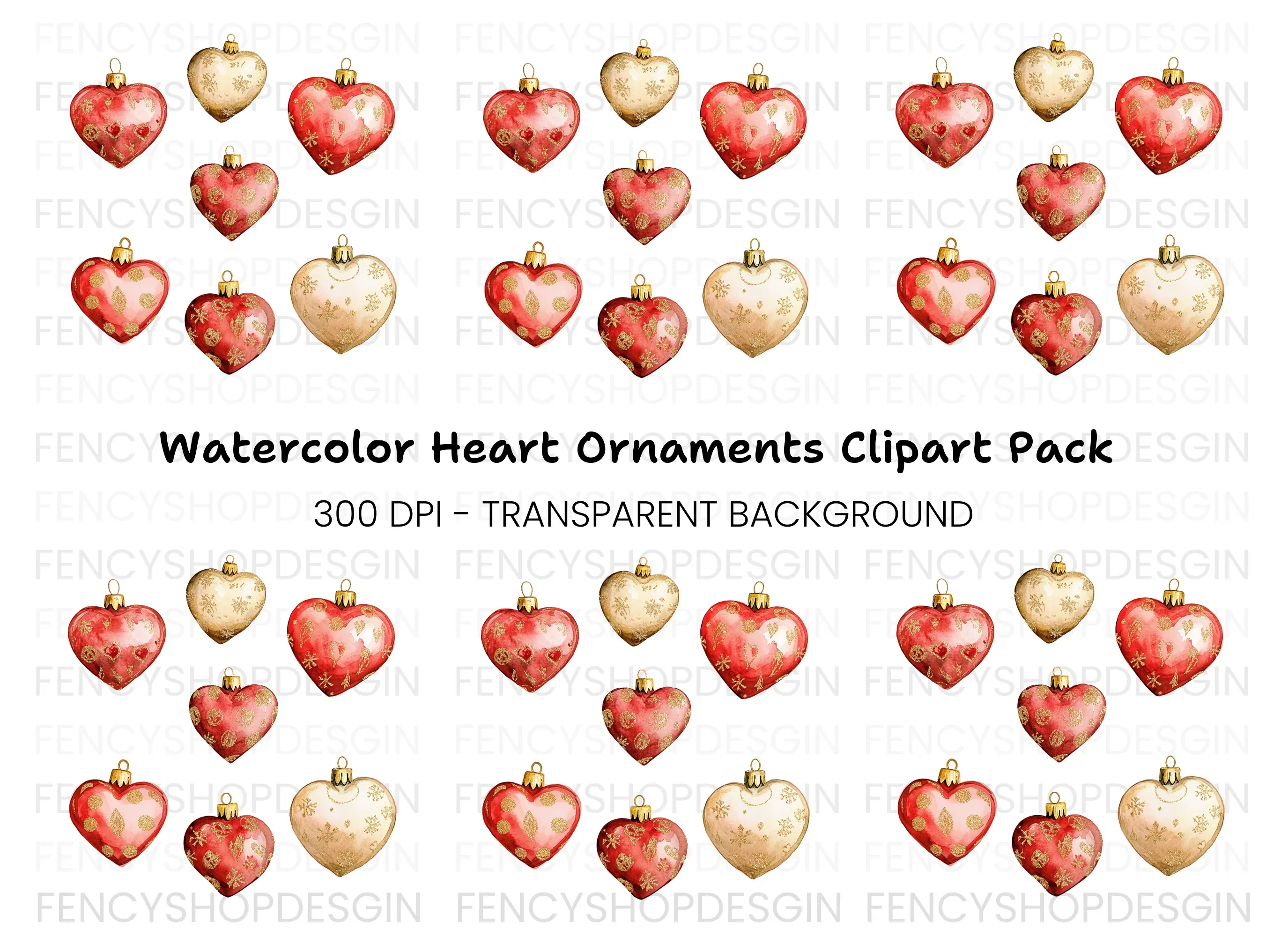 Festive Heart Ornament Clipart Bundle