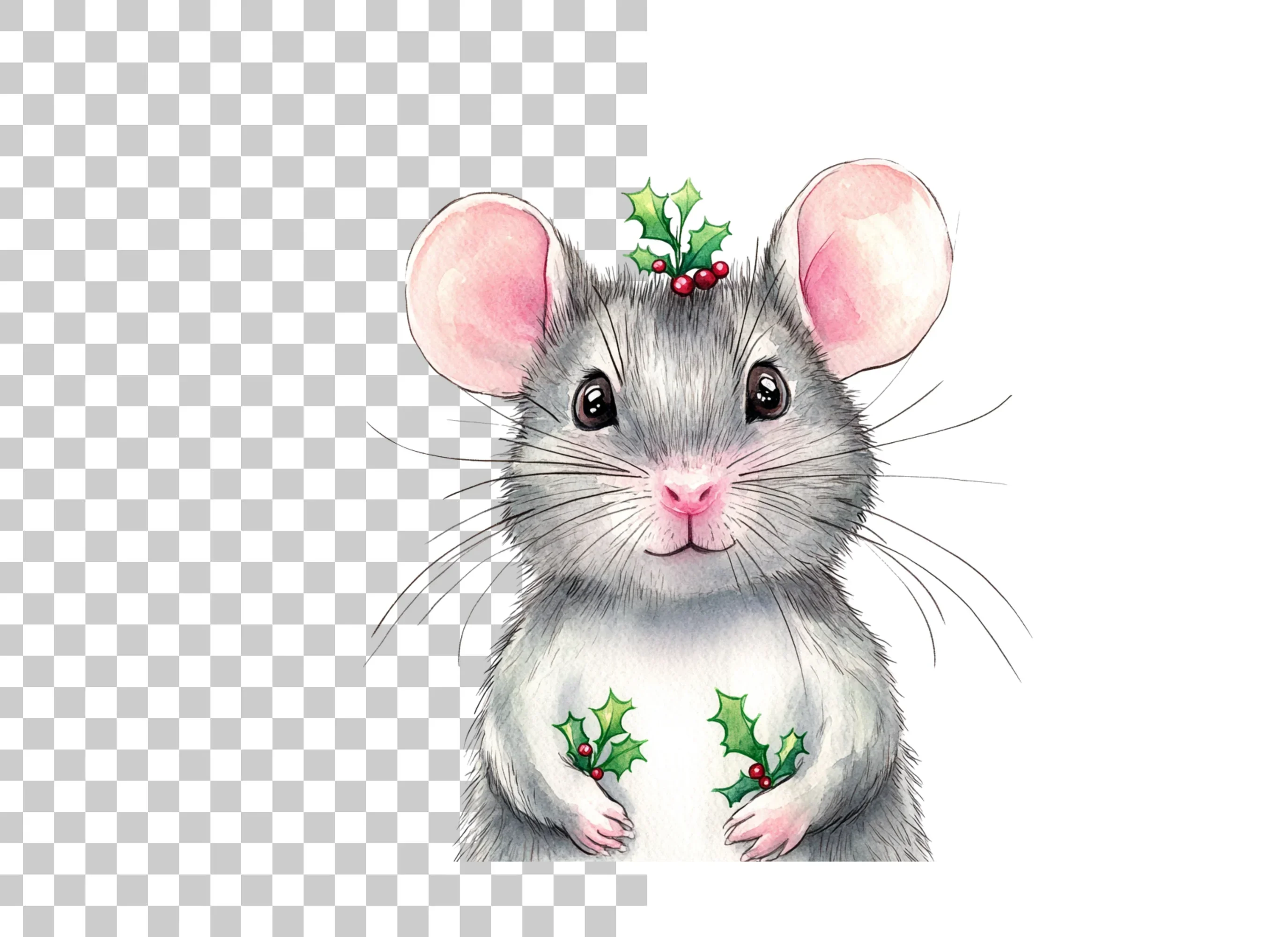 Festive Mouse with Holly Clipart Bundle - Image 2