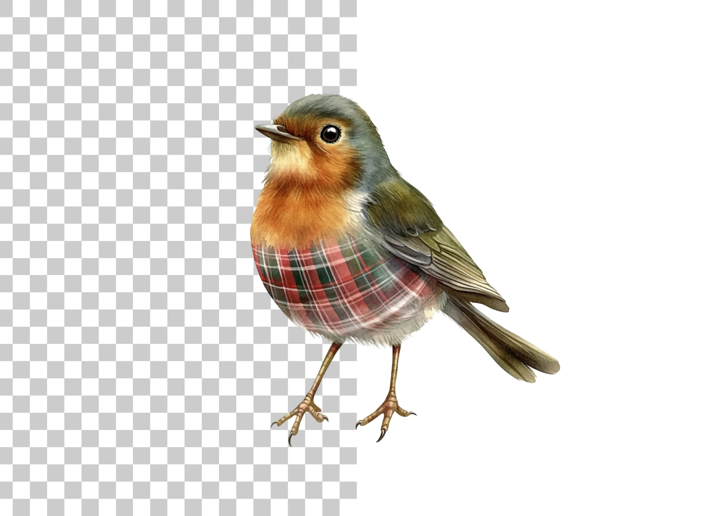 Festive Plaid Robin Bird Clipart Bundle - Image 2