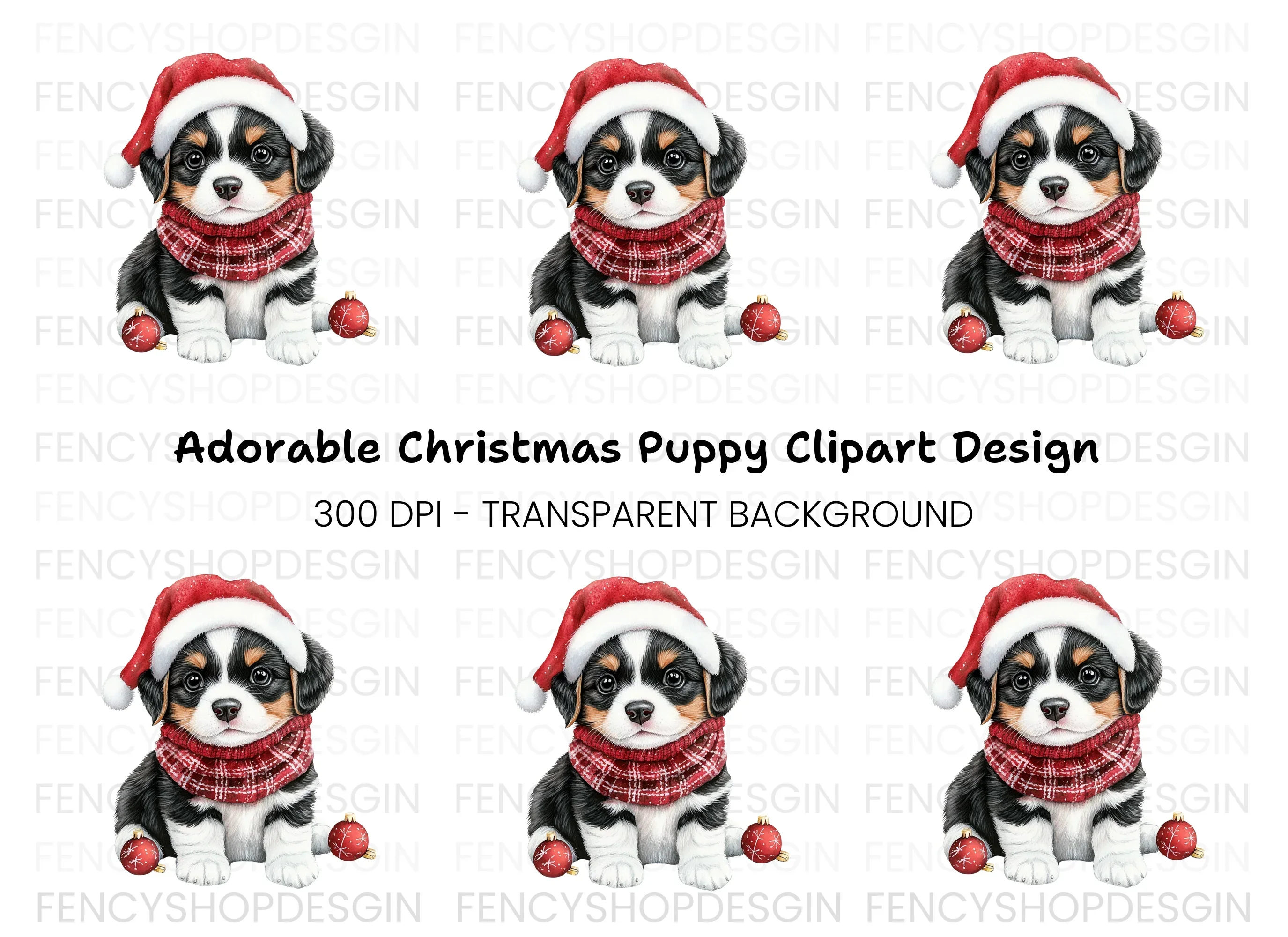 Festive Puppy Christmas Ornaments Clipart Bundle