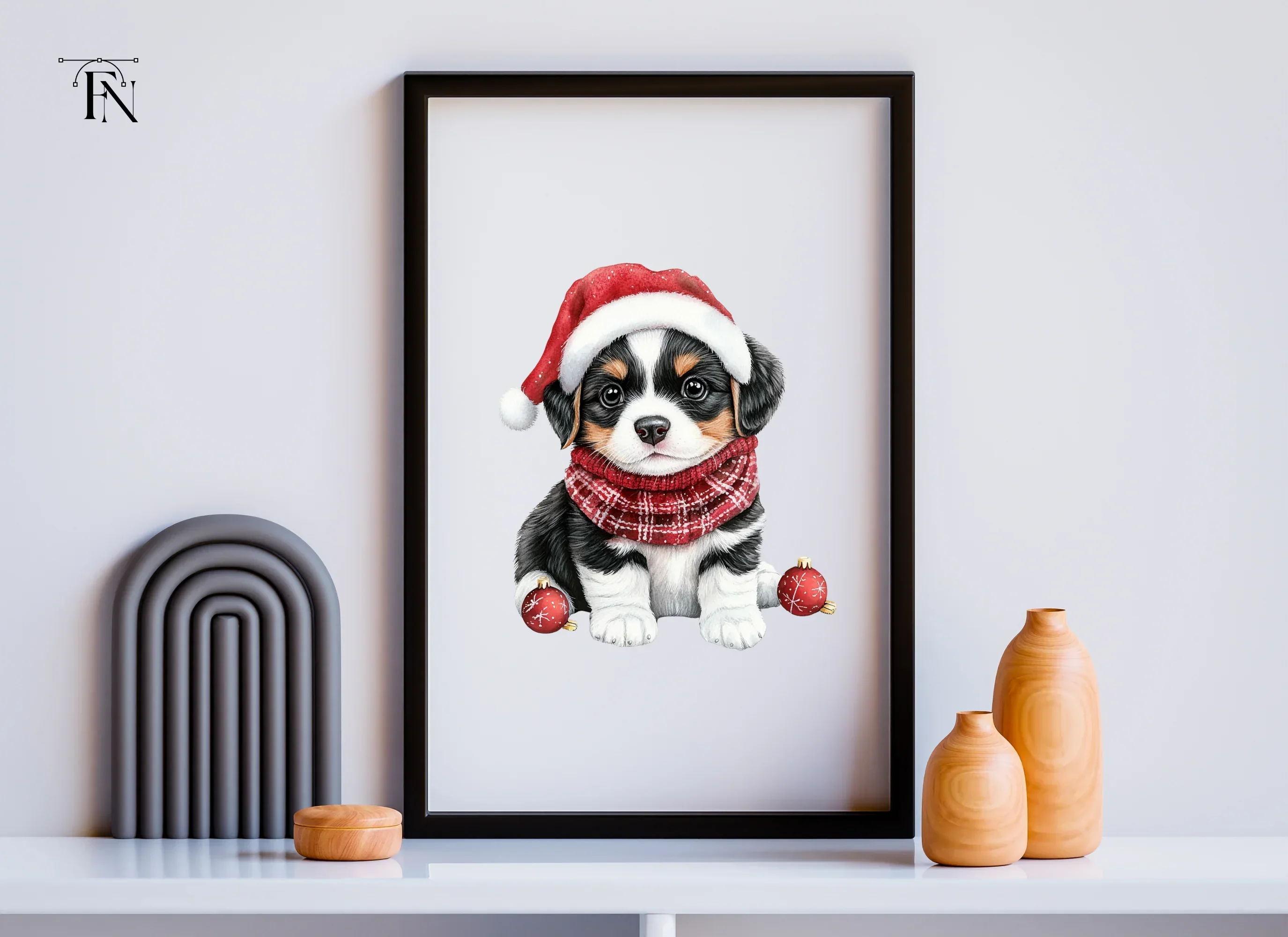 Festive Puppy Christmas Ornaments Clipart Bundle - Image 3