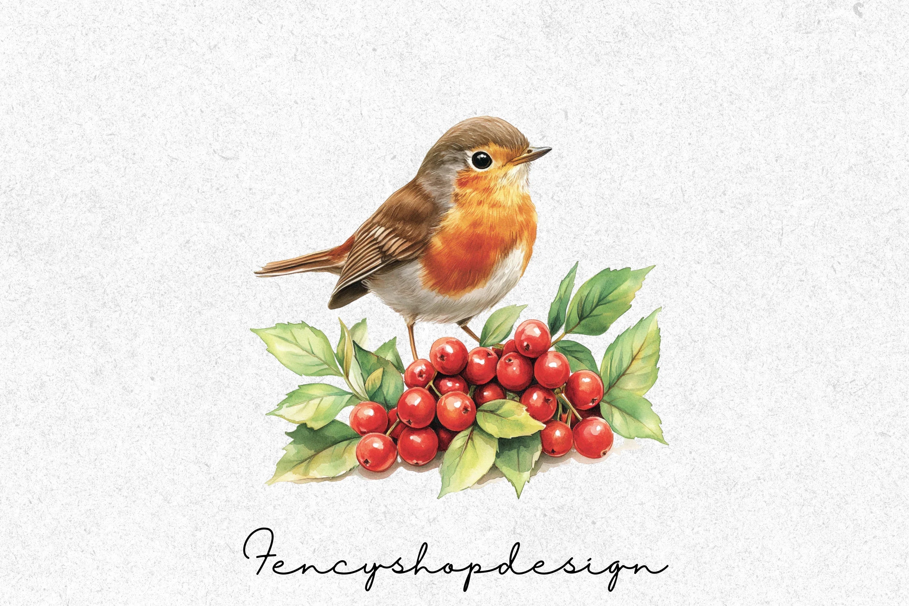 Festive Robin Bird and Holly Berry Clipart Bundle - Image 3