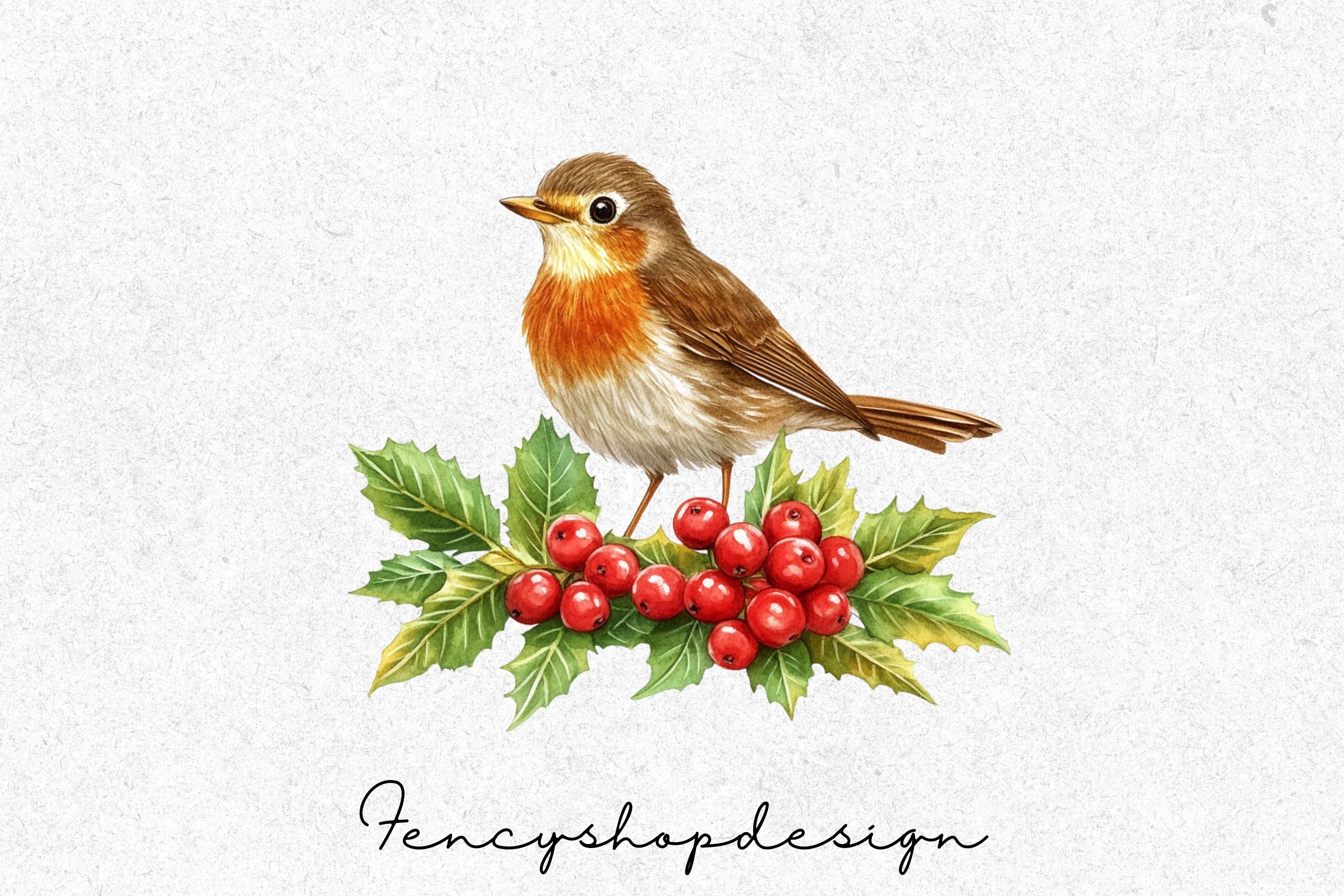 Festive Robin Bird and Holly Berry Clipart Bundle - Image 4