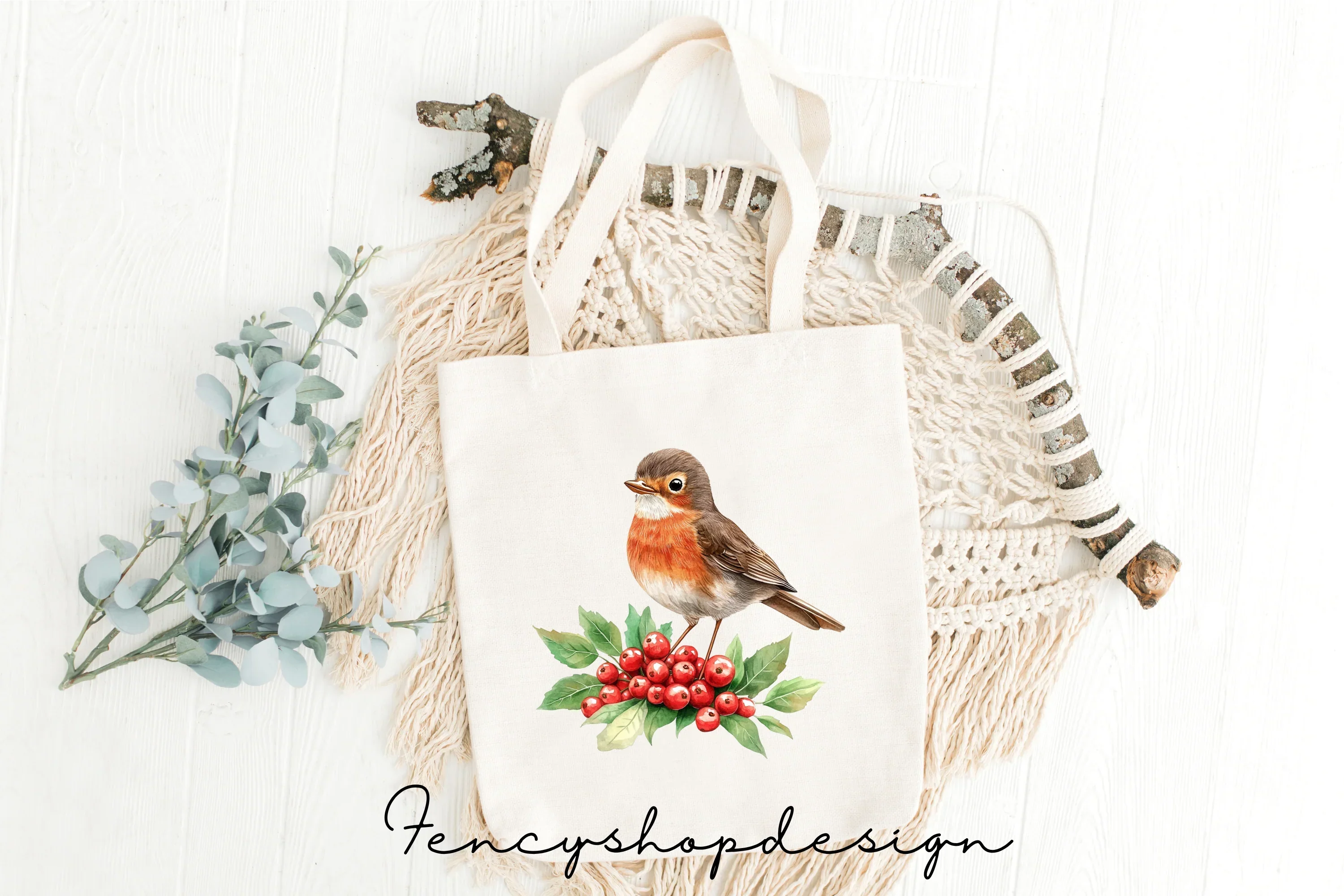 Festive Robin Bird and Holly Berry Clipart Bundle - Image 8
